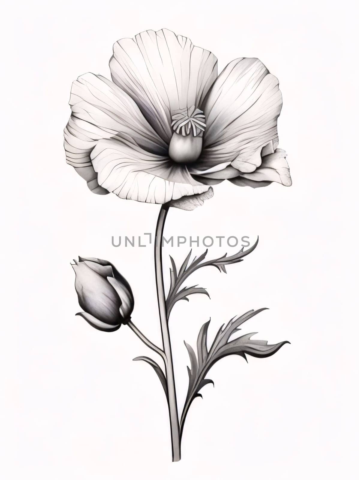 Black and white poppy flower coloring sheet. Flowering flowers, a symbol of spring, new life. by ThemesS