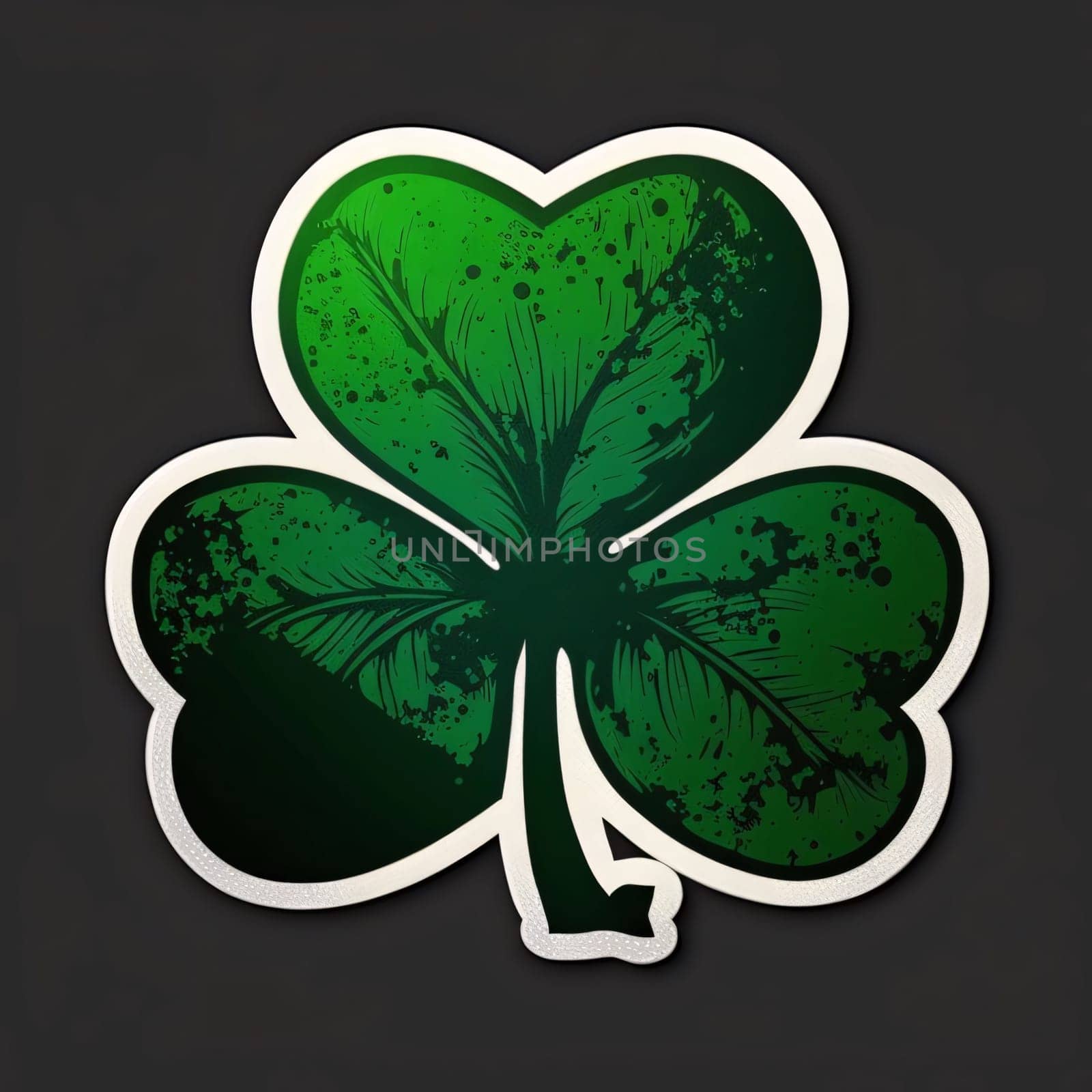 Sticker; three-leaf green conical, dark background. The green color symbol of St. Patrick's Day. A joyous time of celebration in the green color.