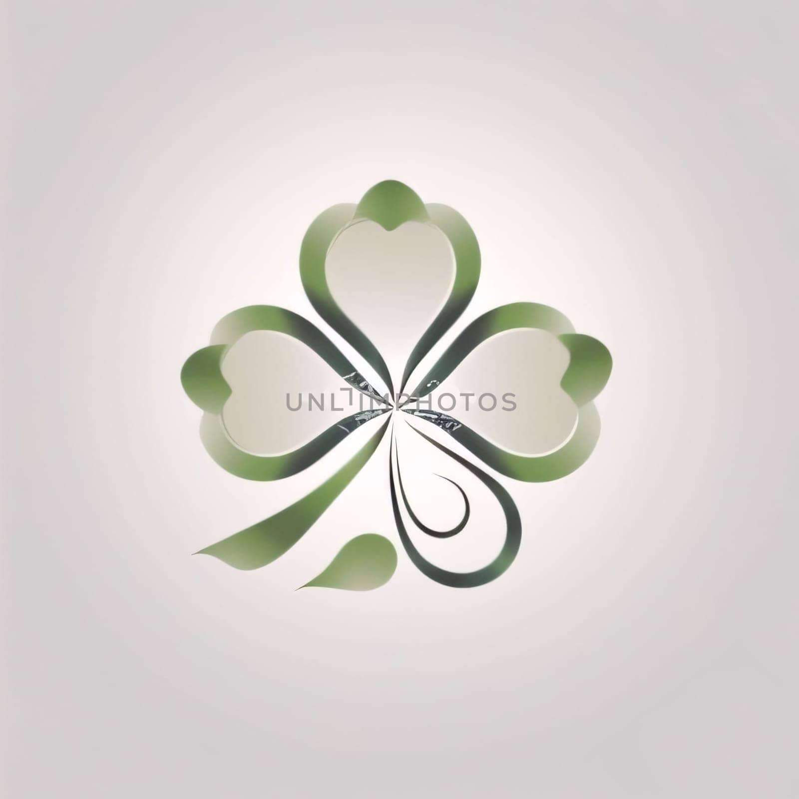 Logo; clover; abstract concept. Green four-leaf clover symbol of St. Patrick's Day. A joyous time of celebration in the green color.