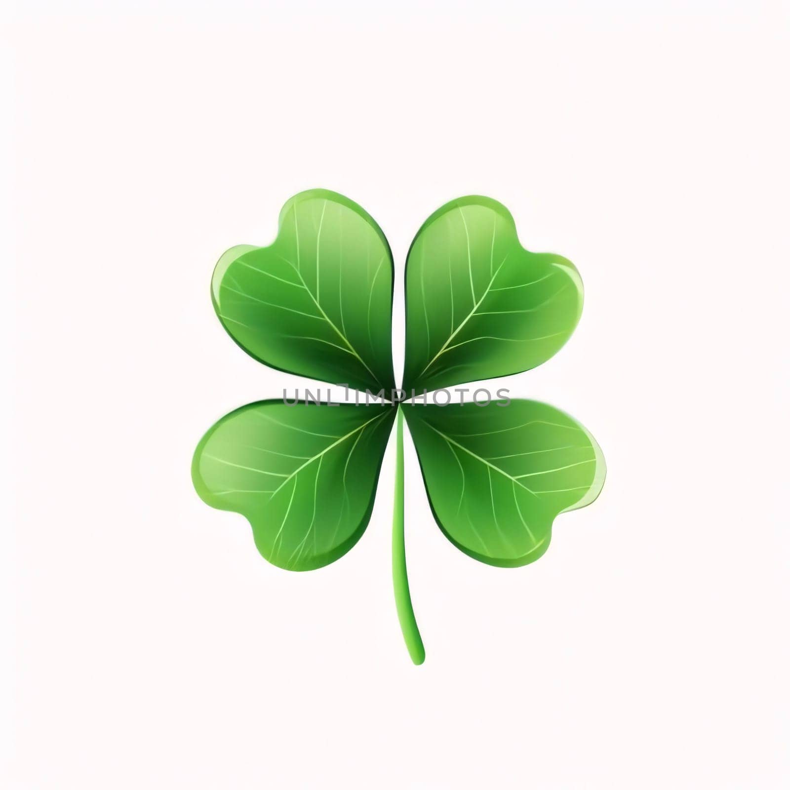 Logo concept green four-leaf clover on white isolated background. Green four-leaf clover symbol of St. Patrick's Day. A joyous time of celebration in the green color.