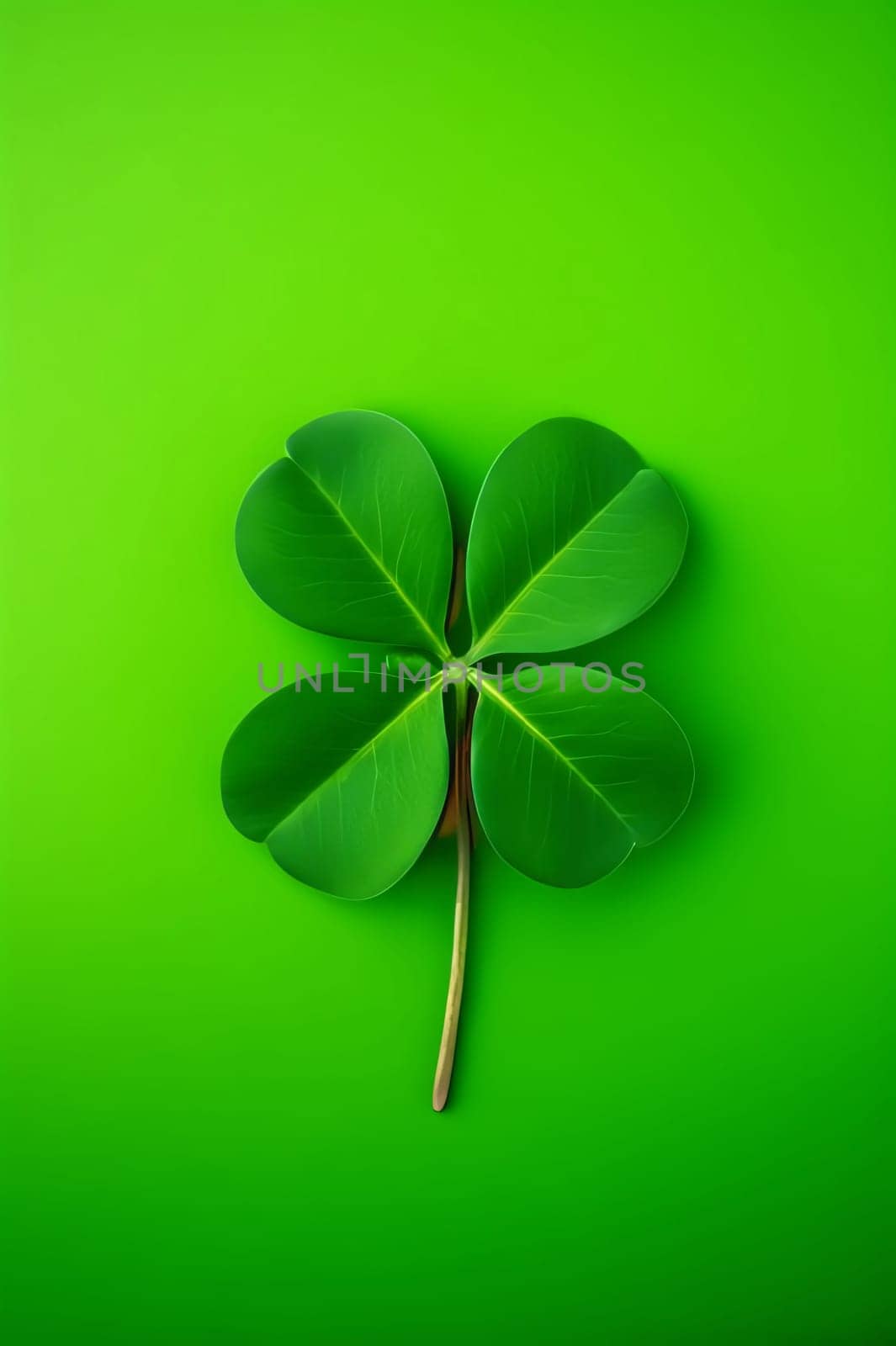 Torn four-leaf clover on isolated light green background. Green four-leaf clover symbol of St. Patrick's Day. Happy time of celebration in green color.