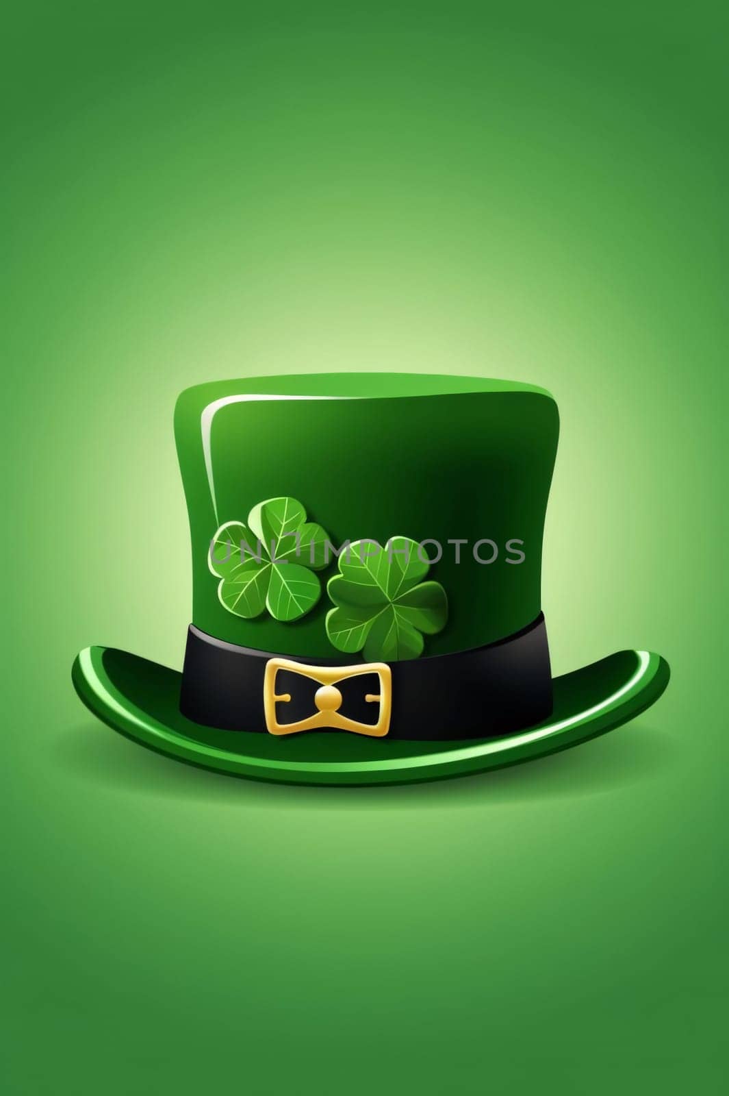 Illustration of green hat, cylinder with green clovers. Green four-leaf clover symbol of St. Patrick's Day. by ThemesS