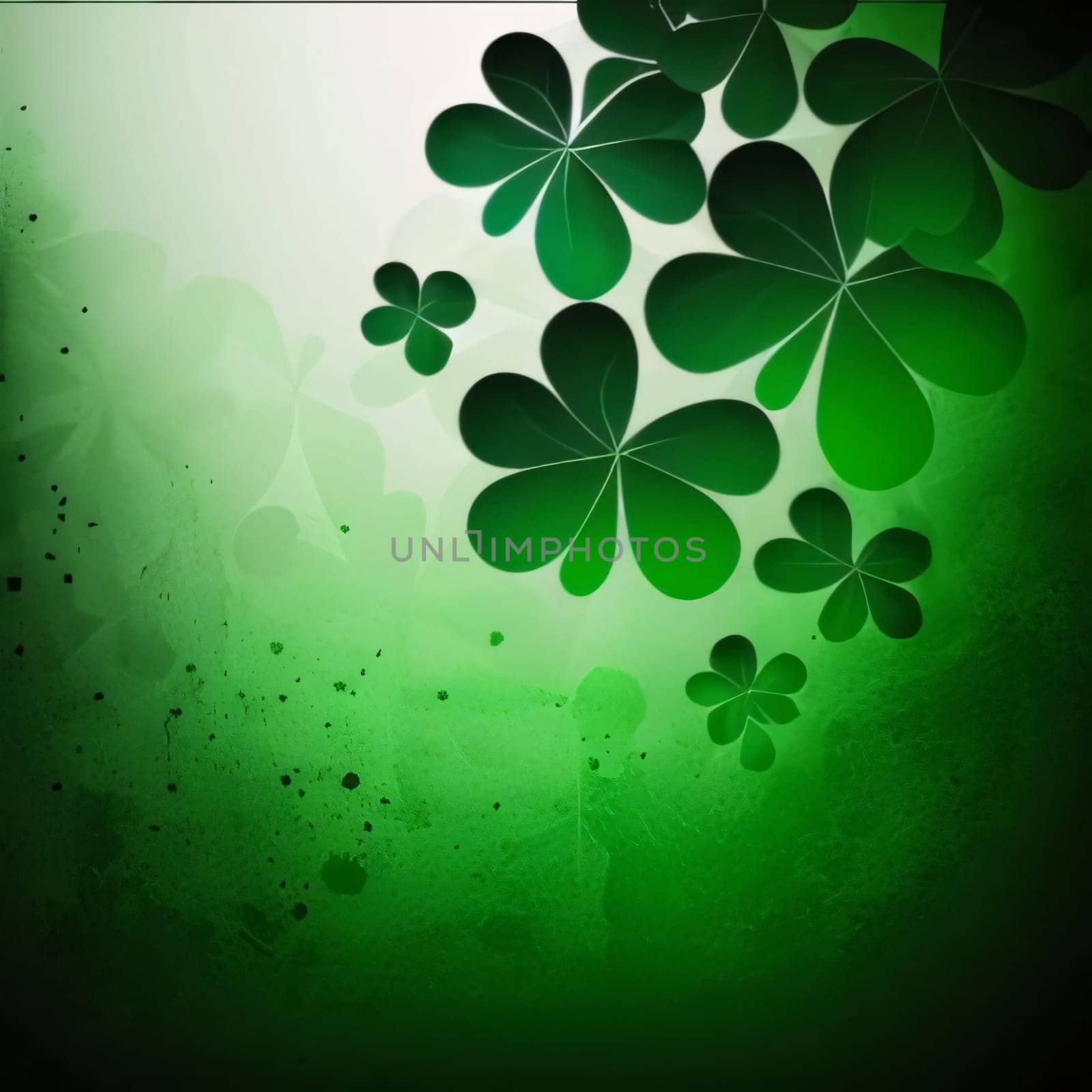 Green background, banner with clovers, space for your own content. Green four-leaf clover symbol of St. Patrick's Day. Happy time of celebration in green color.