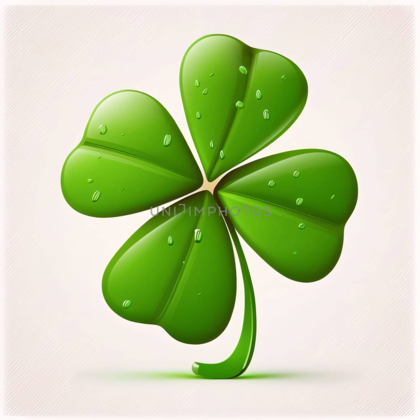 Green clover concept, four-leaf illustration on white isolated background. Green four-leaf clover symbol of St. Patrick's Day. Happy time of celebration in green color.