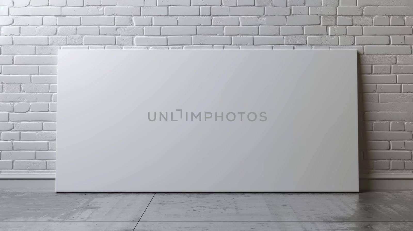 A blank white canvas is sitting on a brick wall