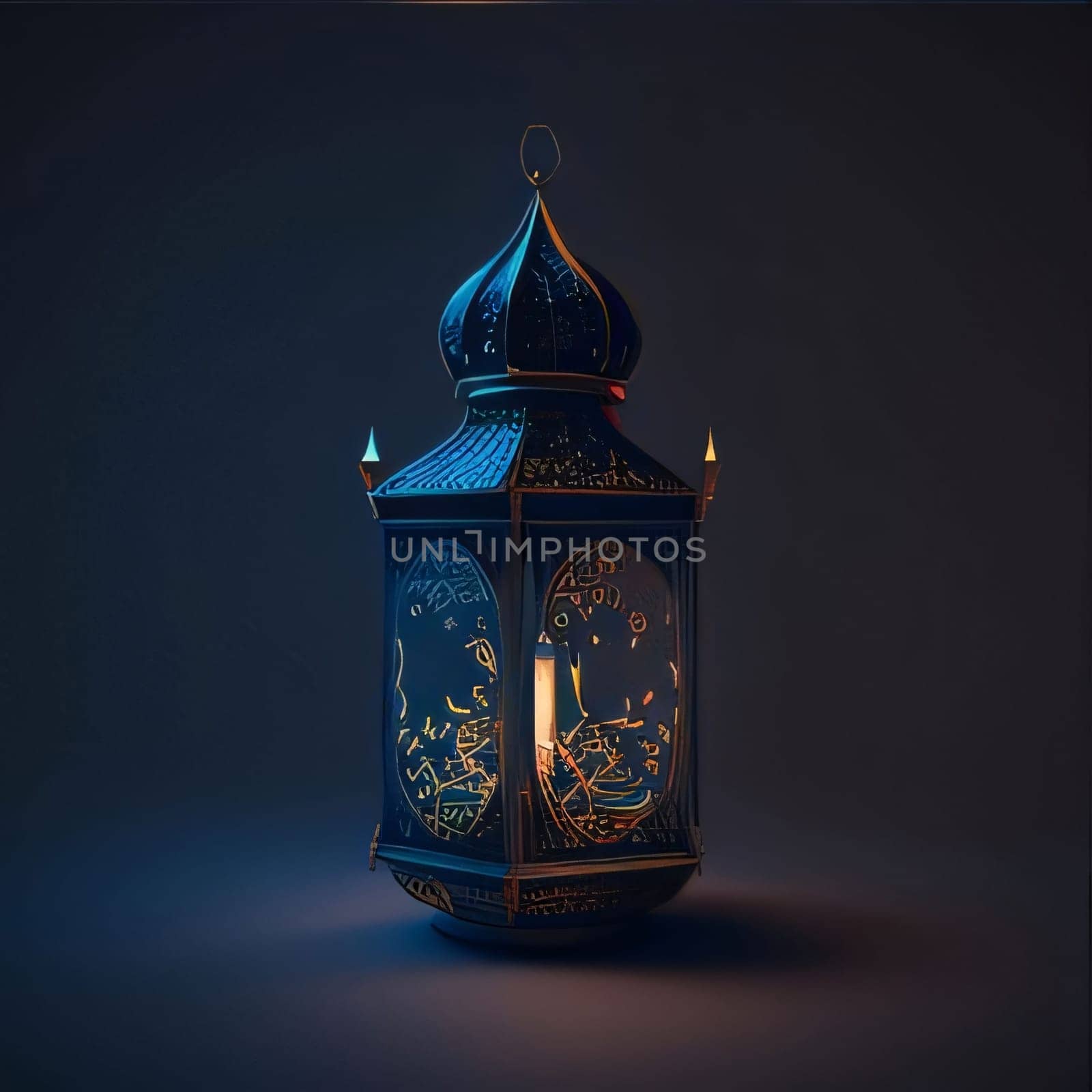 Decorated burning lantern on a dark background. Lantern as a symbol of Ramadan for Muslims. A time to meet with God.