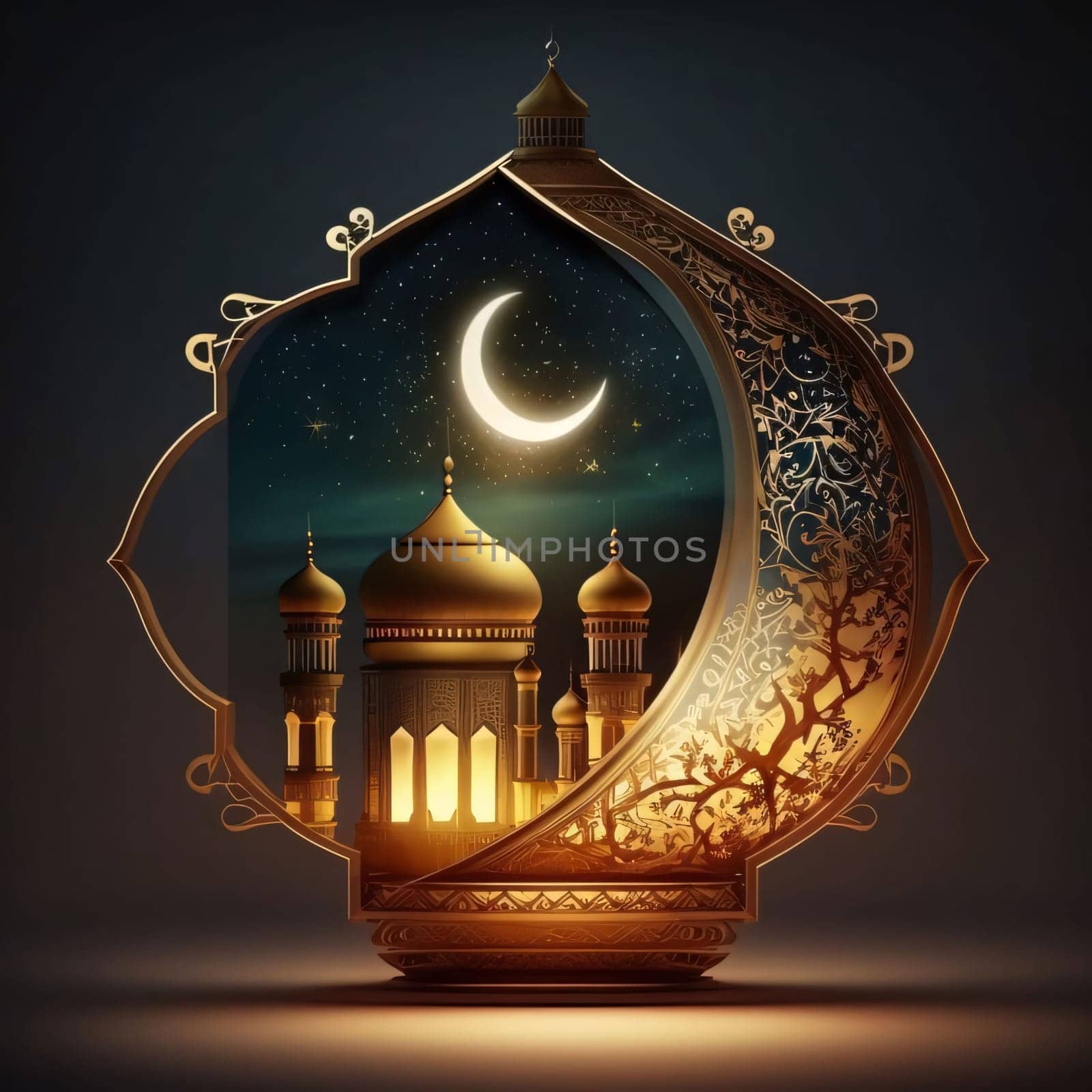 Towers matches here Crescent in lantern dark background. Lantern as a symbol of Ramadan for Muslims. A time to meet with God.