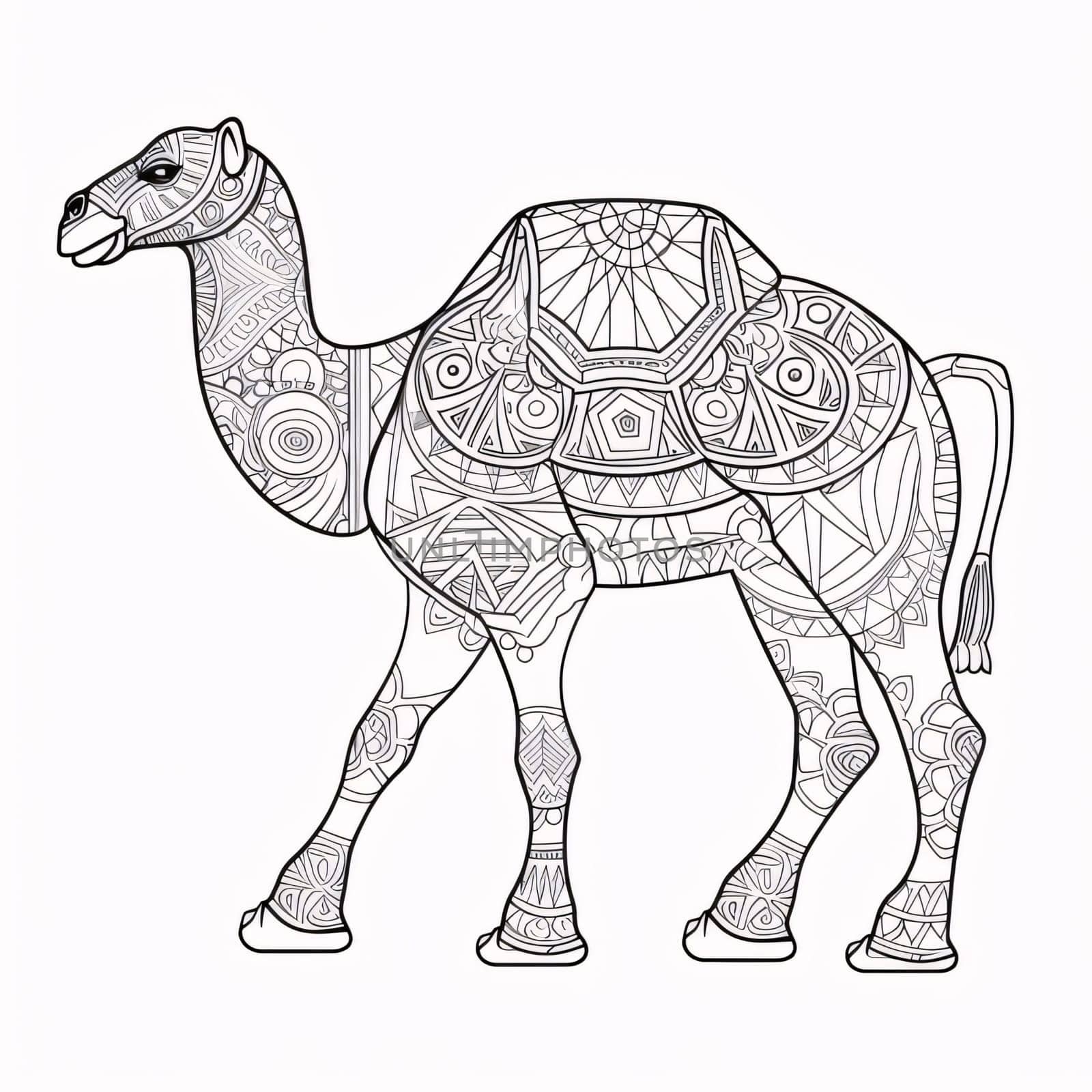 Black and White coloring page. A camel with decorations. Ramadan as a time of fasting and prayer for Muslims. by ThemesS