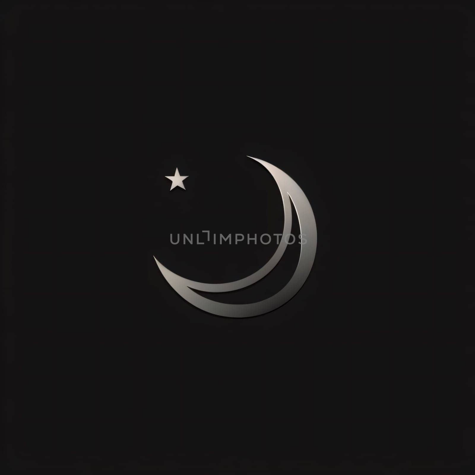 Illustration Crescent with star on black background. Mosque as a place of prayer for Muslims. A time to meet with Allah.