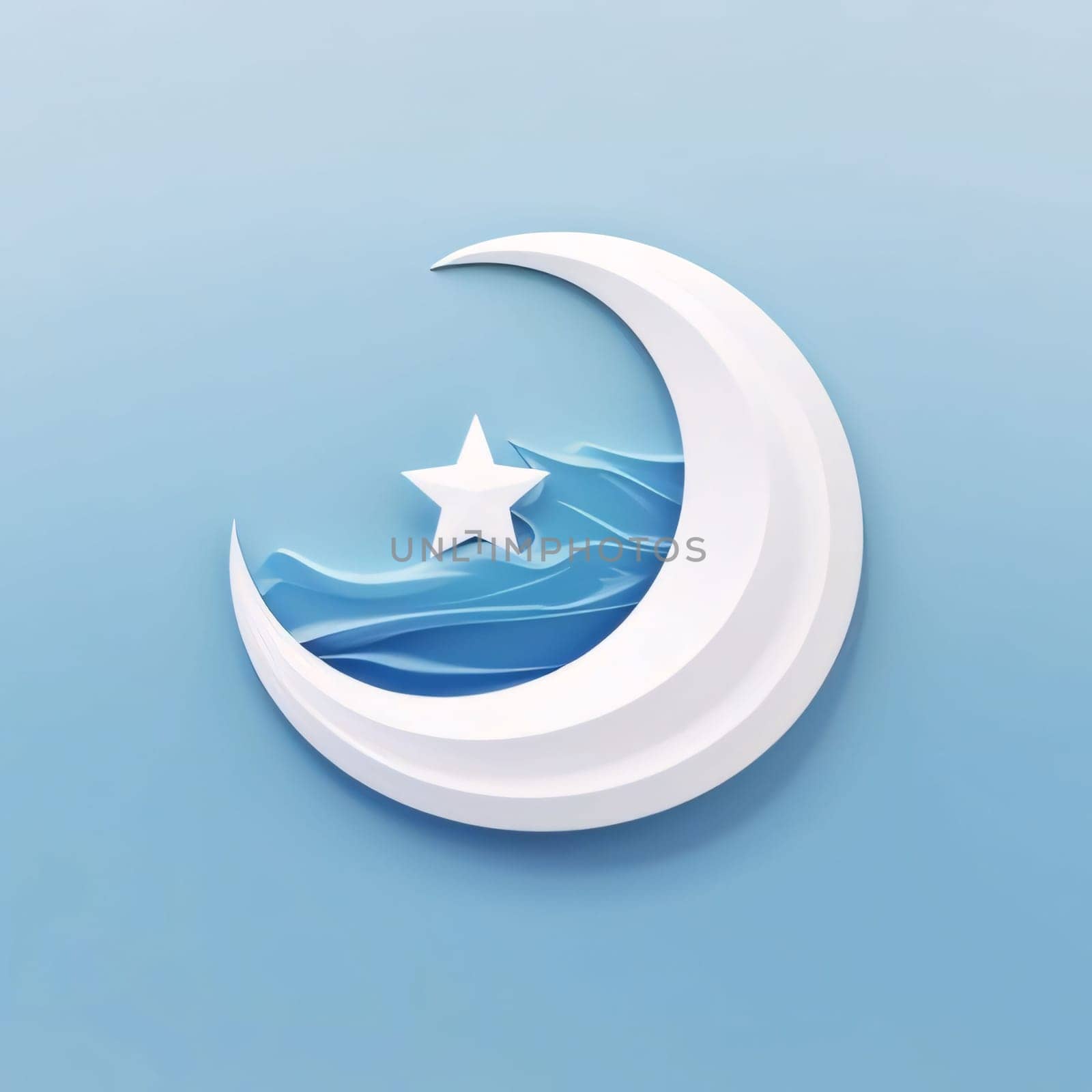 Illustration of crescent with star bright background, White color. Mosque as a place of prayer for Muslims. A time to meet with Allah.