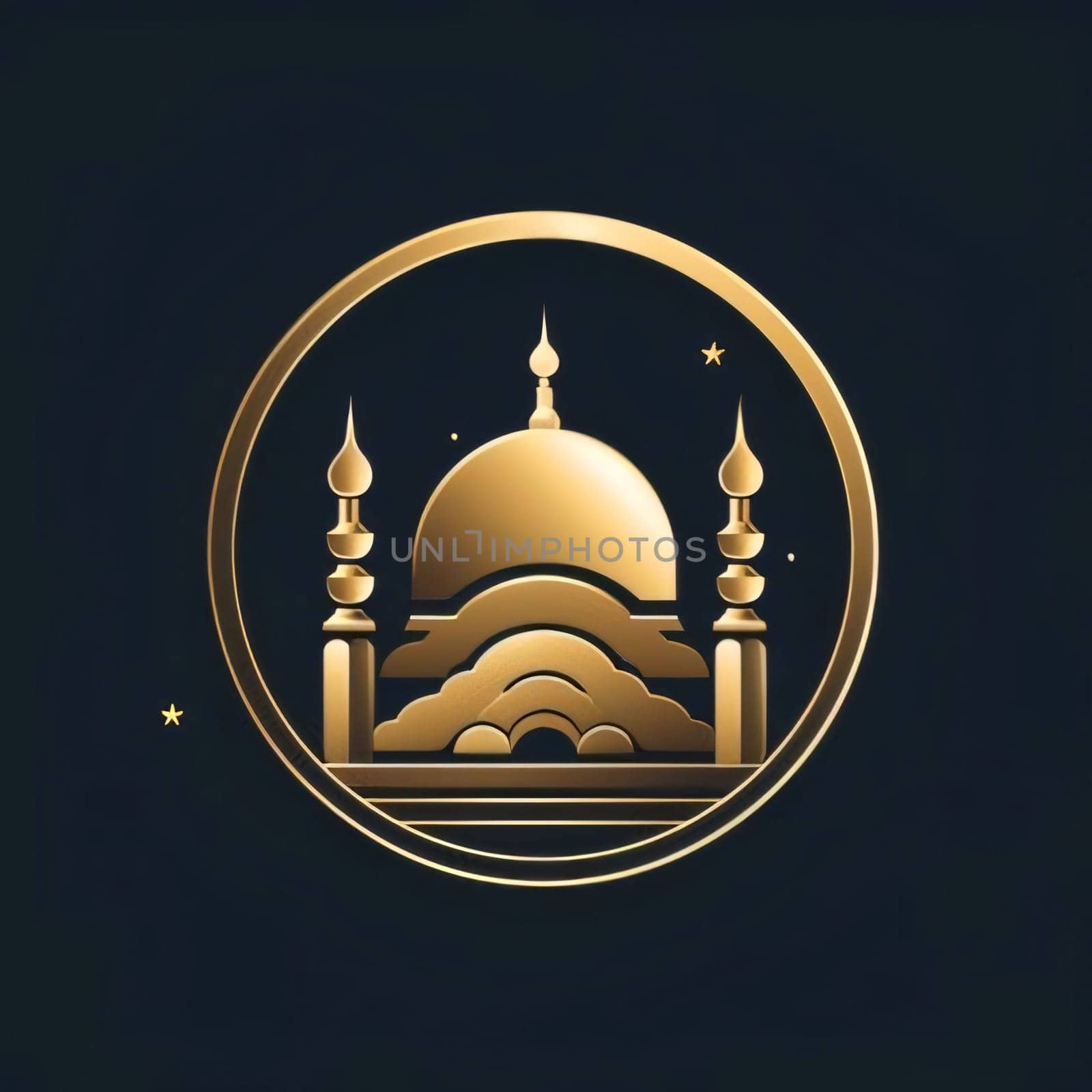 Logo gold illustration, symbol mosque in circle, dark background. Mosque as a place of prayer for Muslims. A time to meet with Allah. by ThemesS