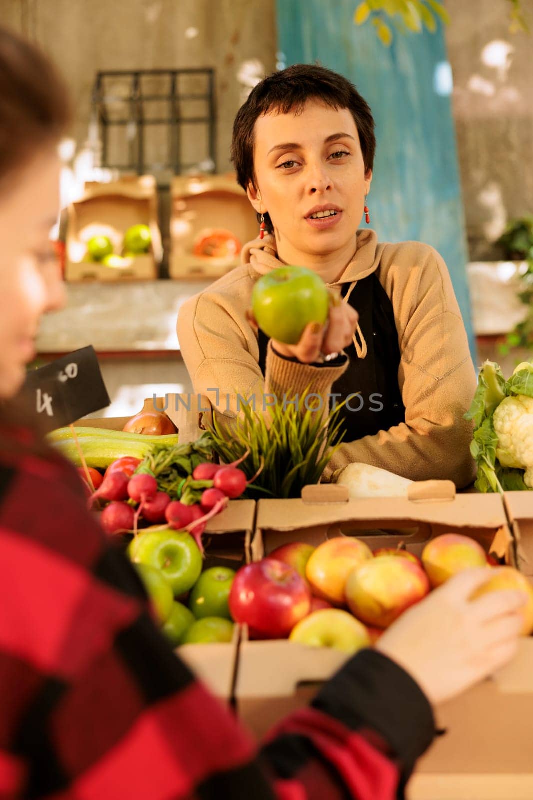 Local vendor sells fresh apples at market by DCStudio