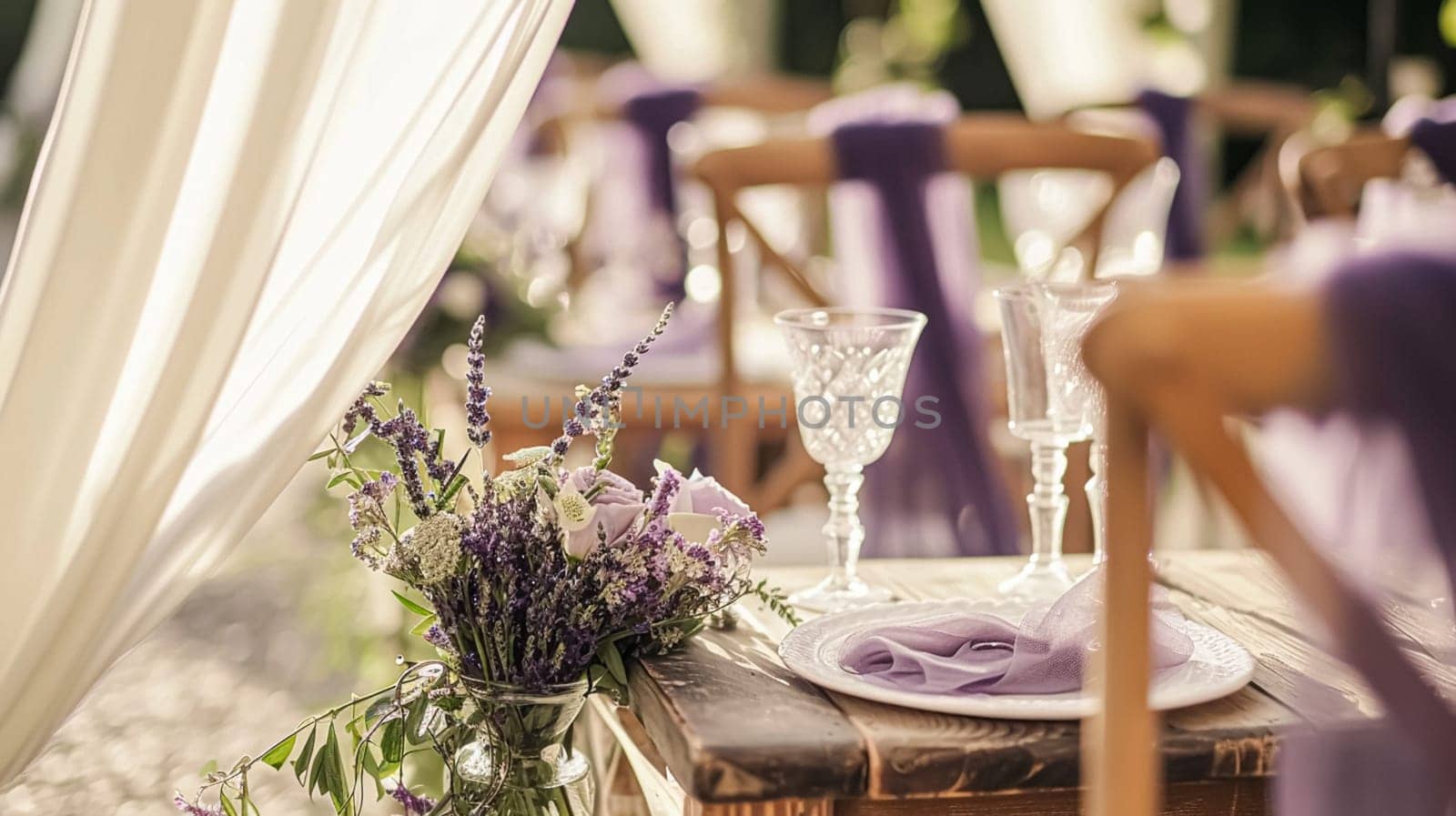 Wedding Ceremony Decorated with Lavender Flowers in the garden. Holiday concept