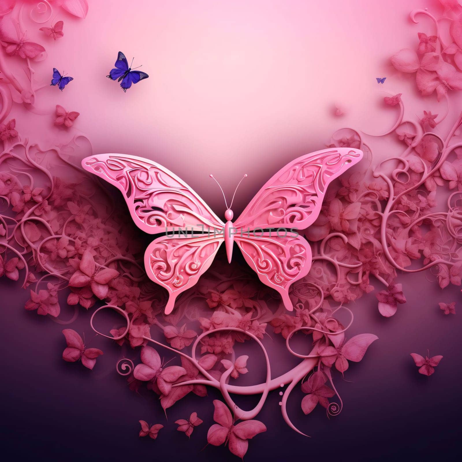 Pink beautiful decorated butterfly. World cancer day. A day to celebrate victory.