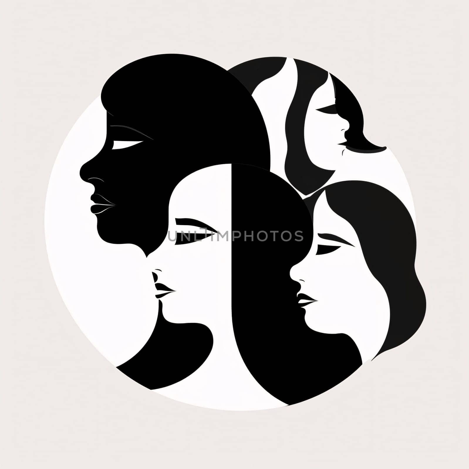 Logo concept black and white silhouettes of women. Symbol of women's freedom. A month of pride in being a woman.