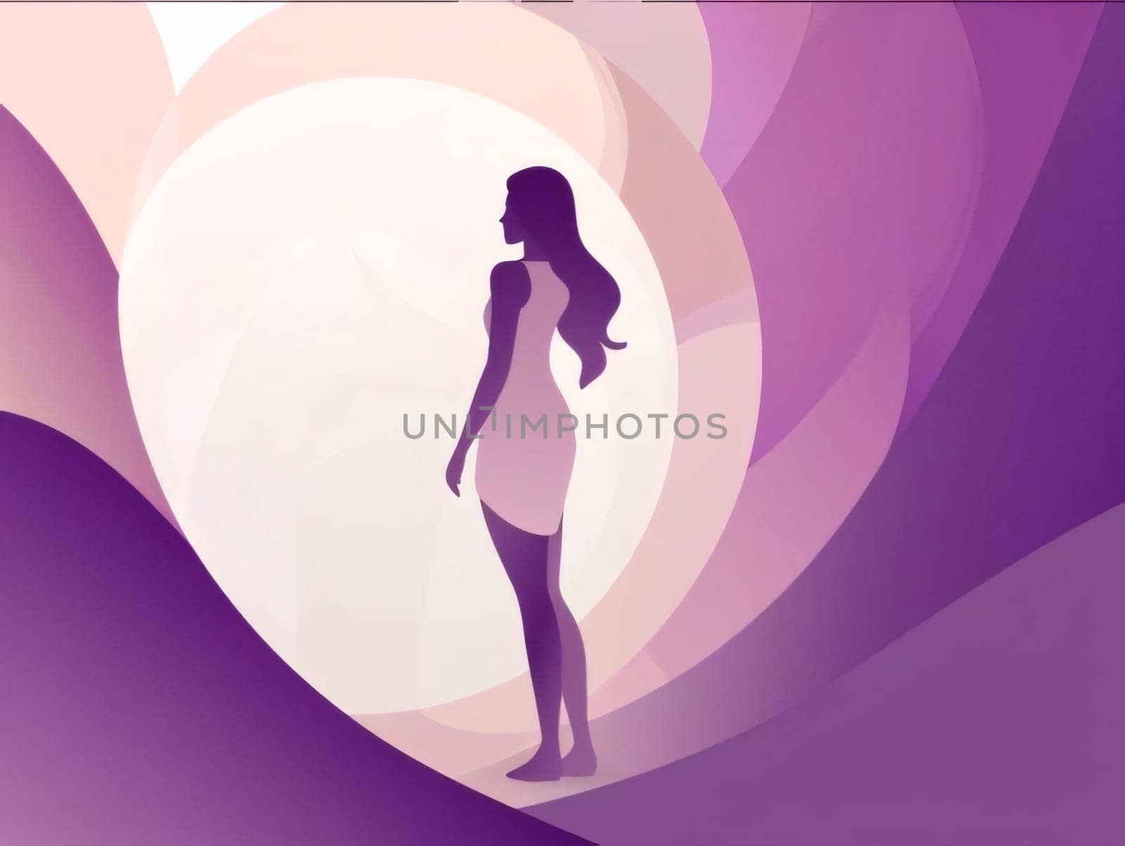 Silhouette of a purple woman, illustration, abstract, circles. World Women's Day. A day on which all ladies have a holiday.