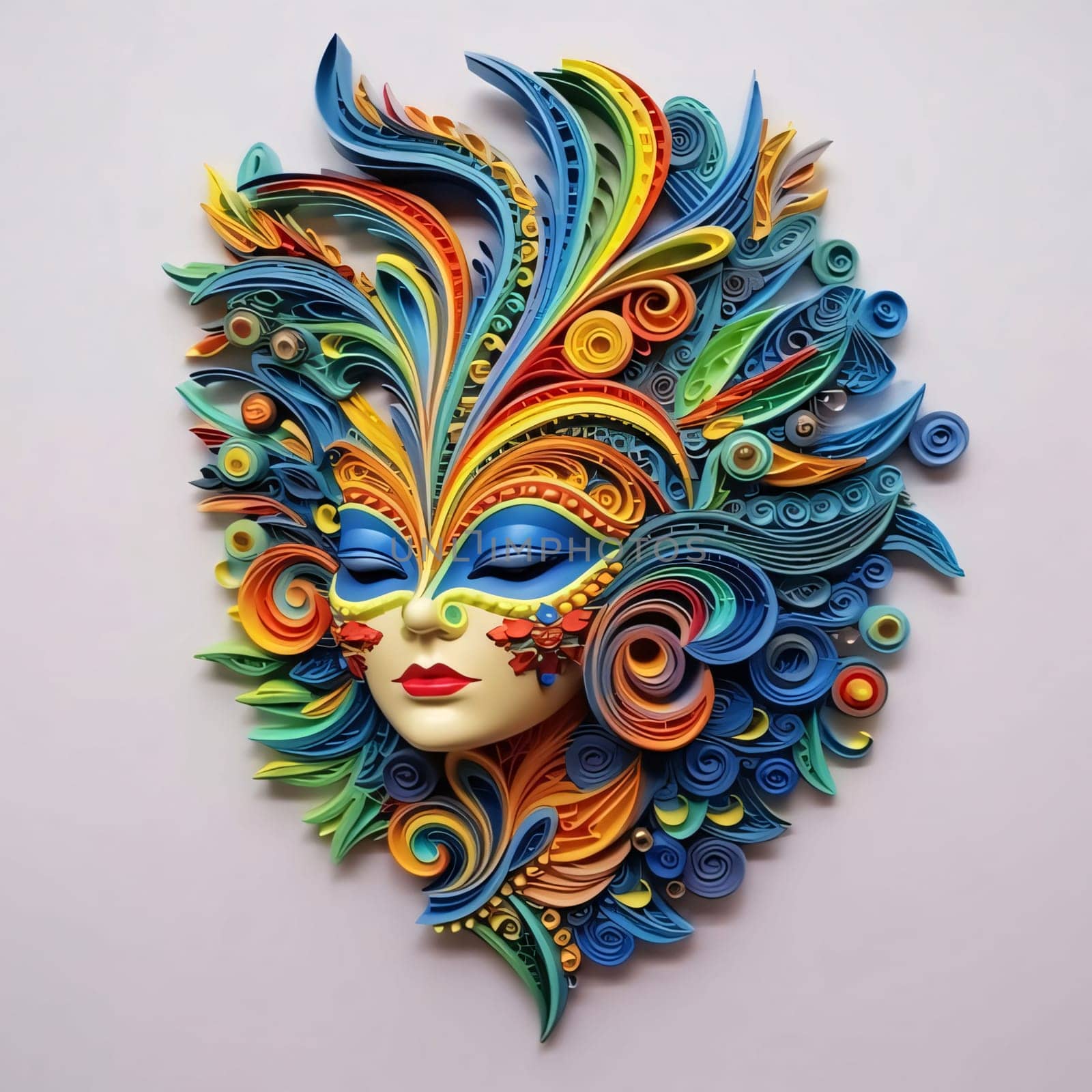 Illustration of colorful rainbow mask with rich swirls, decorations. Carnival outfits, masks and decorations. by ThemesS