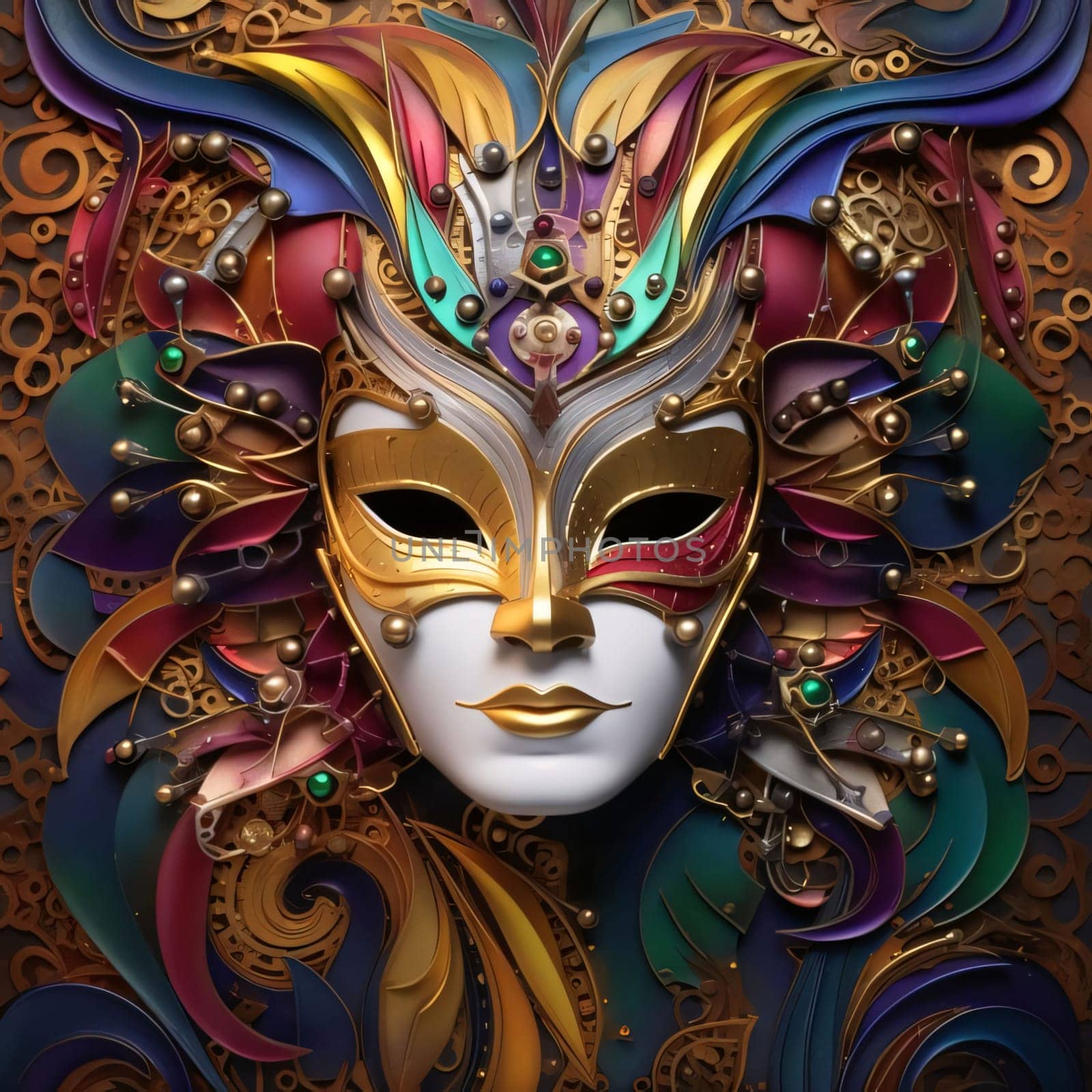 Mask with rich, colorful decorations. Carnival outfits, masks and decorations. A time of fun and celebration before the fast.