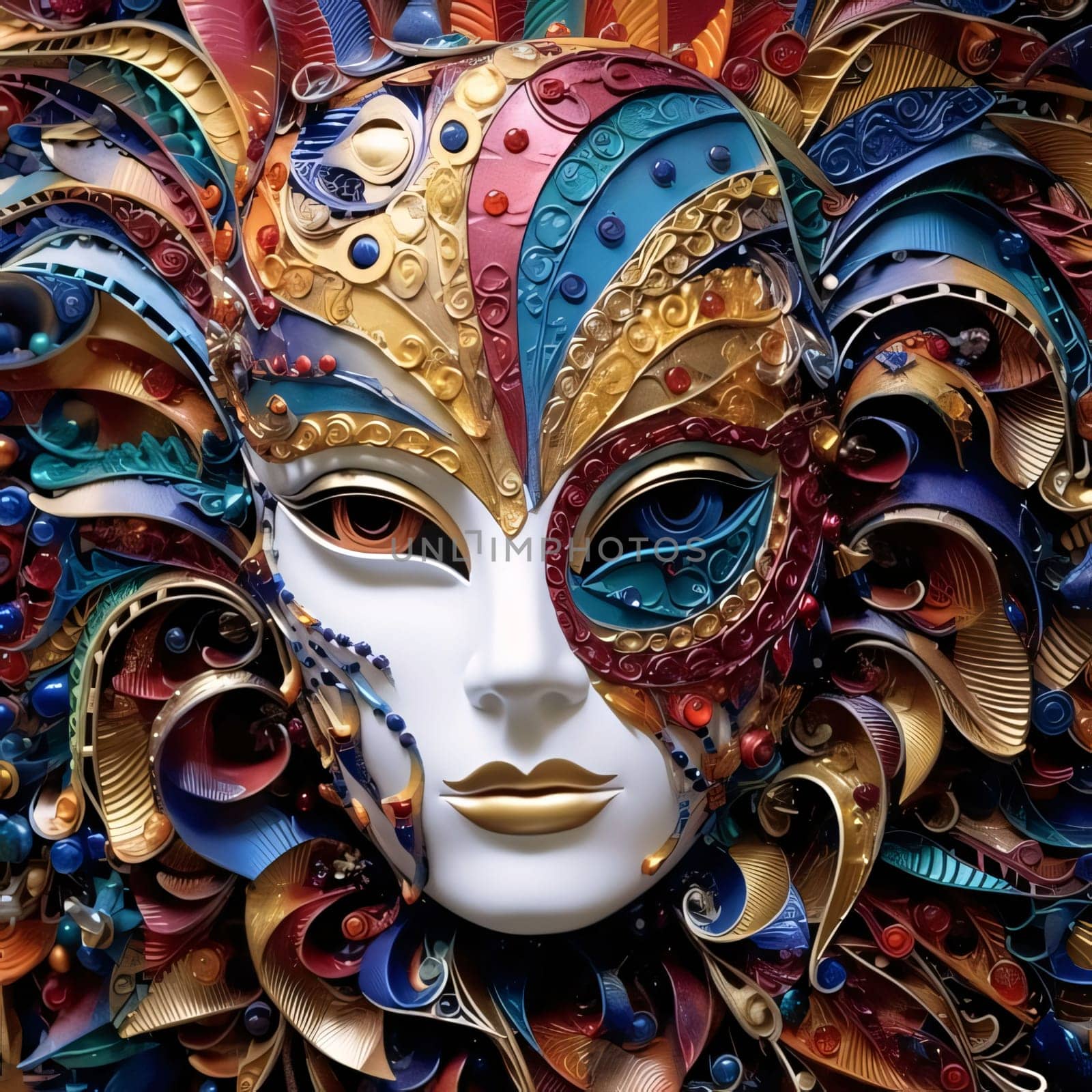 Mask with rich, colorful decorations. Carnival outfits, masks and decorations. A time of fun and celebration before the fast.