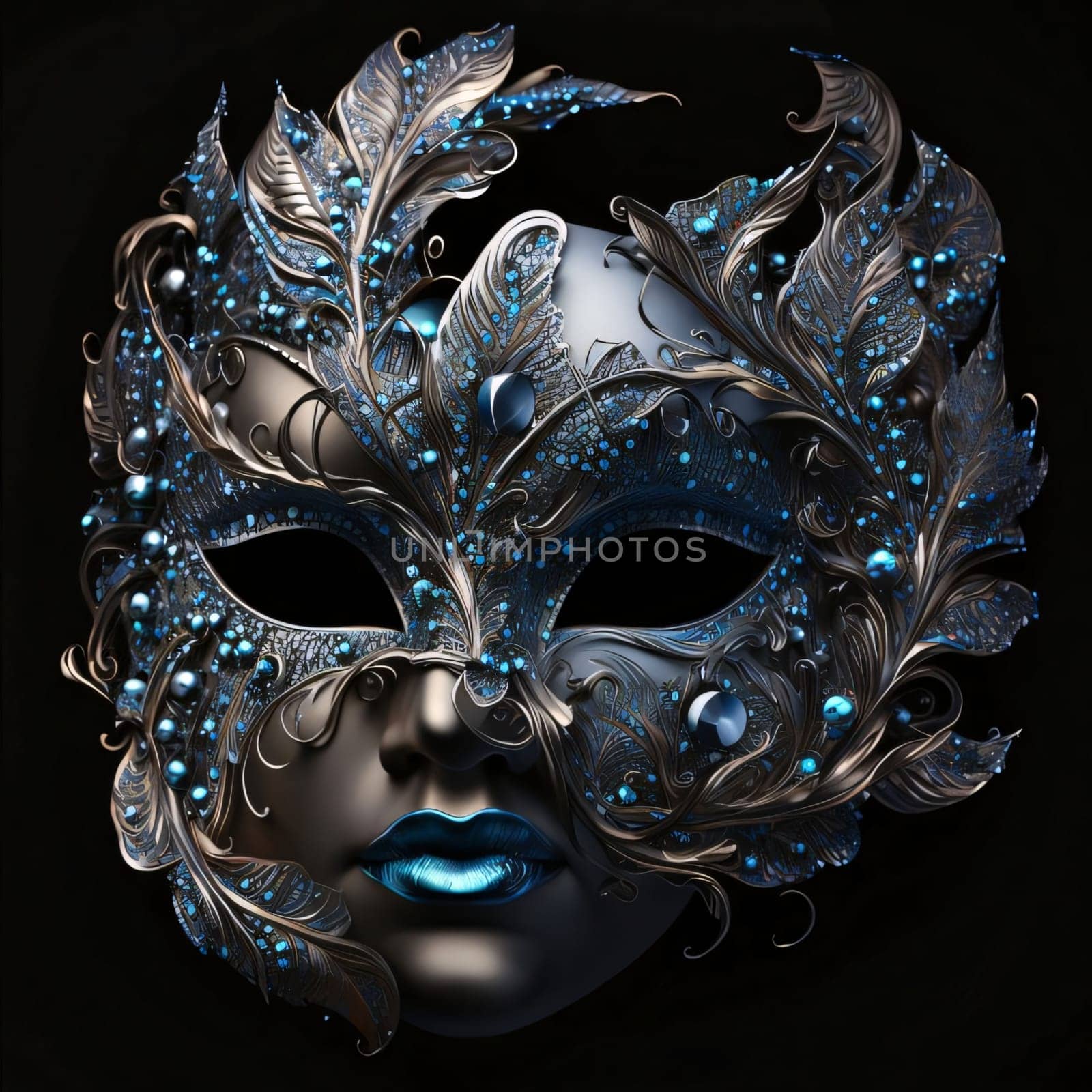 Carnival mask with rich decorations and precious stones. Carnival outfits, masks and decorations. A time of fun and celebration before the fast.