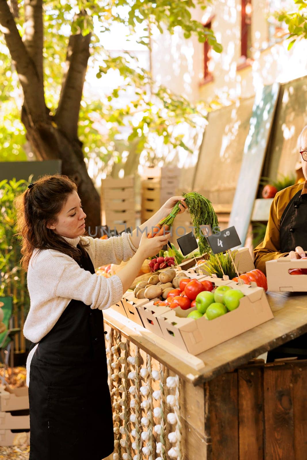 Vendors arranging greenmarket stall by DCStudio