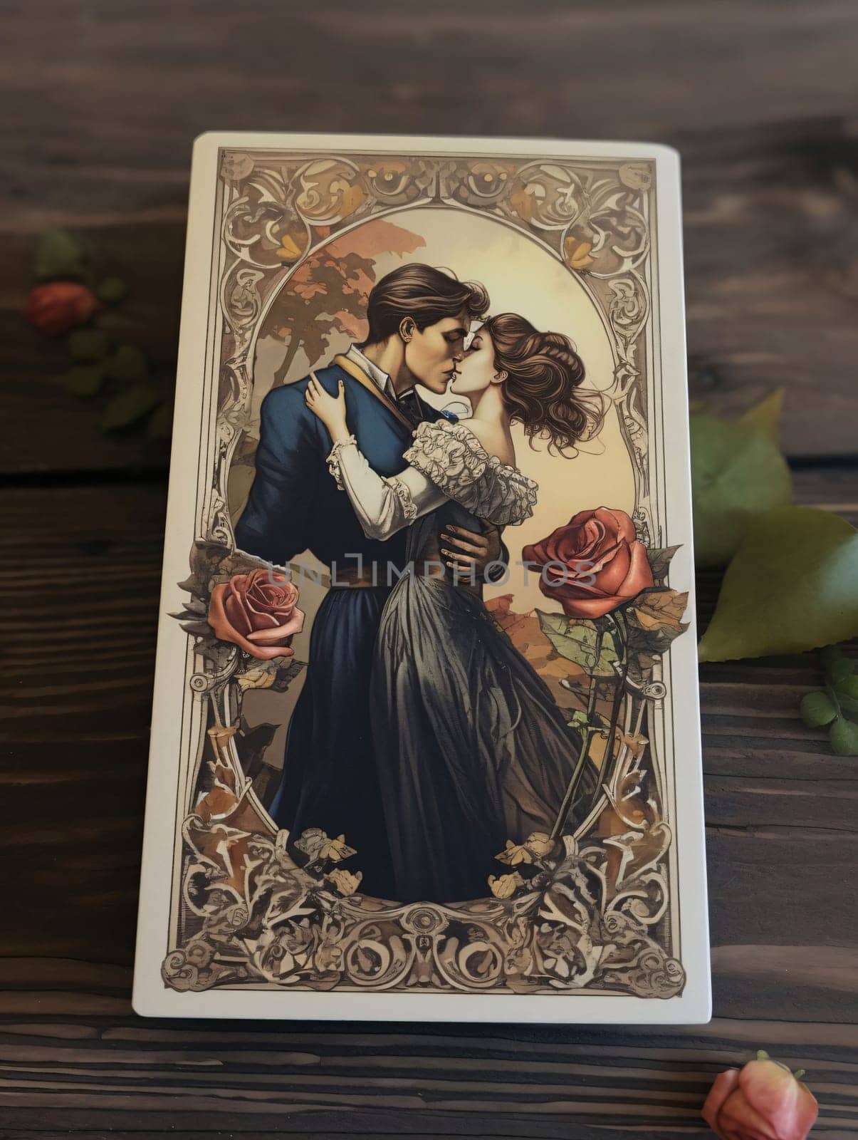 Card with an image, hugging a couple in love. Valentine's Day as a day symbol of affection and love. A time of falling in love and love.