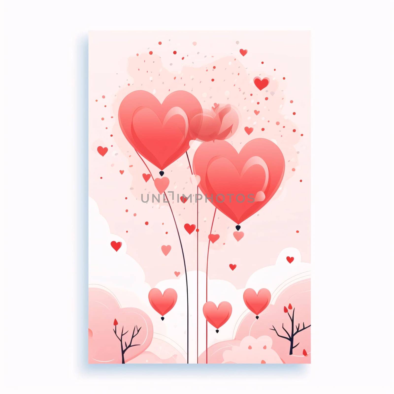 Valentine's Day card, red hearts, big and small. Valentine's Day as a day symbol of affection and love. A time of falling in love and love.