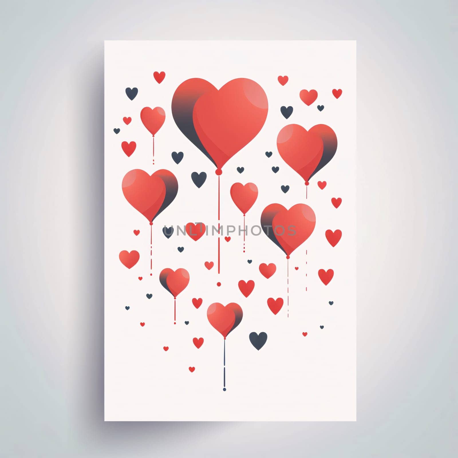 White Valentine's Day card with red hearts as a balloon. Valentine's Day as a day symbol of affection and love. A time of falling in love and love.