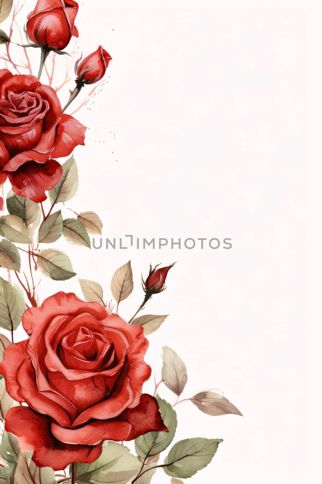 Had a blank card decorated with red roses with leaves.Valentine's Day banner with space for your own content. Heart as a symbol of affection and love.