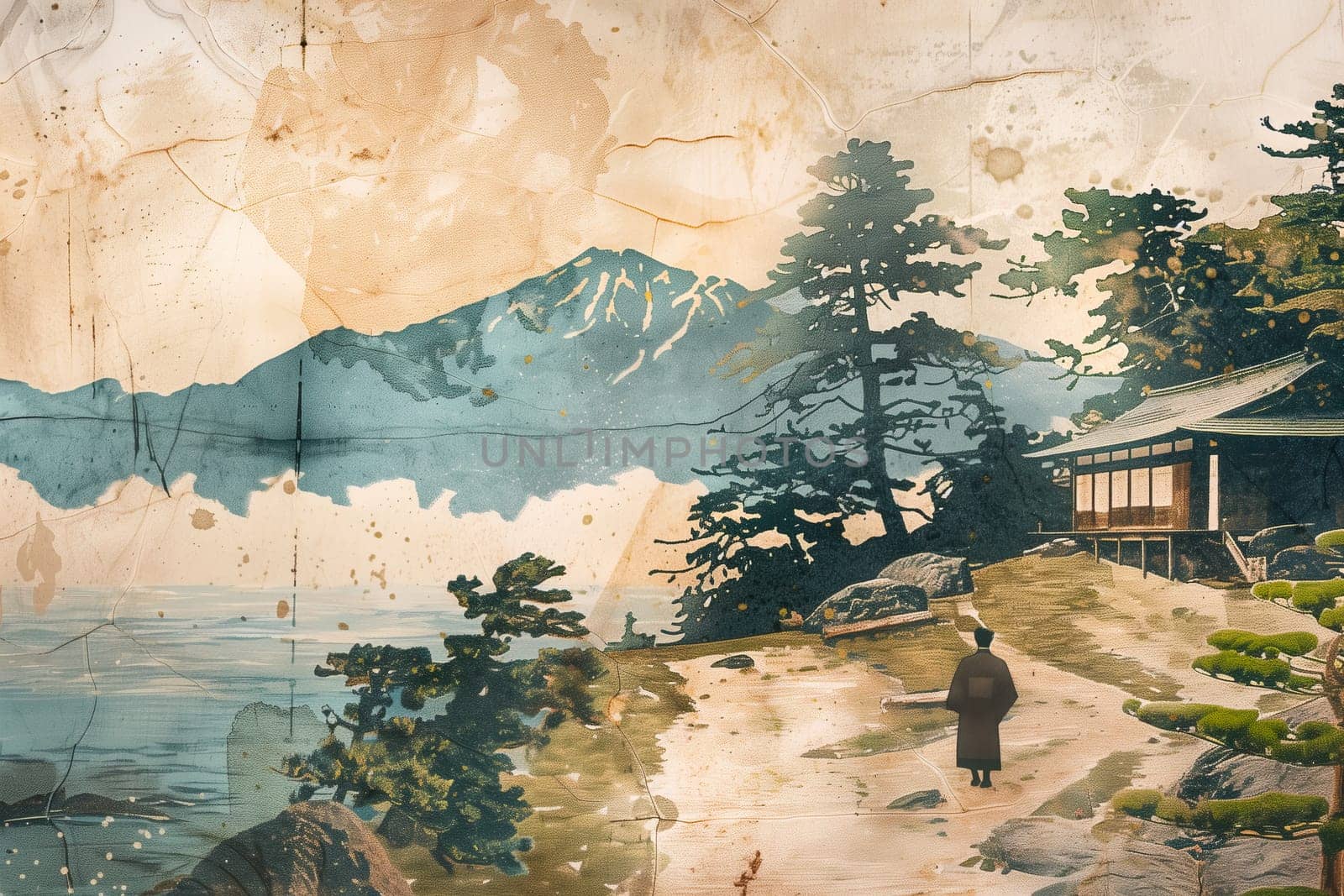 Antique Japanese poster landscape Illustration by Dustick