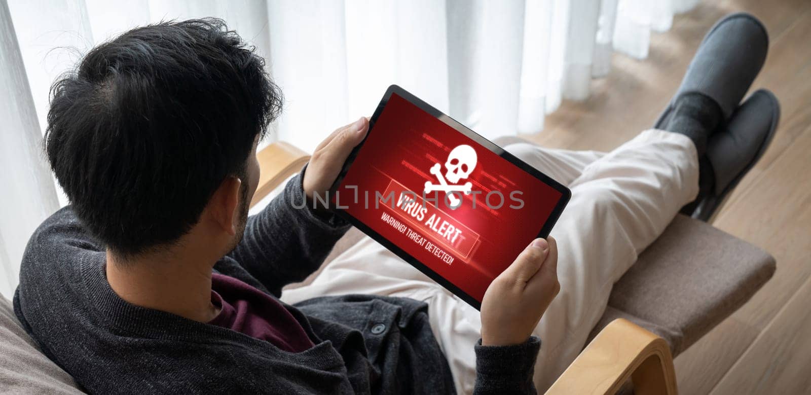 Virus warning alert on computer screen detected modish cyber threat , hacker, computer virus and malware