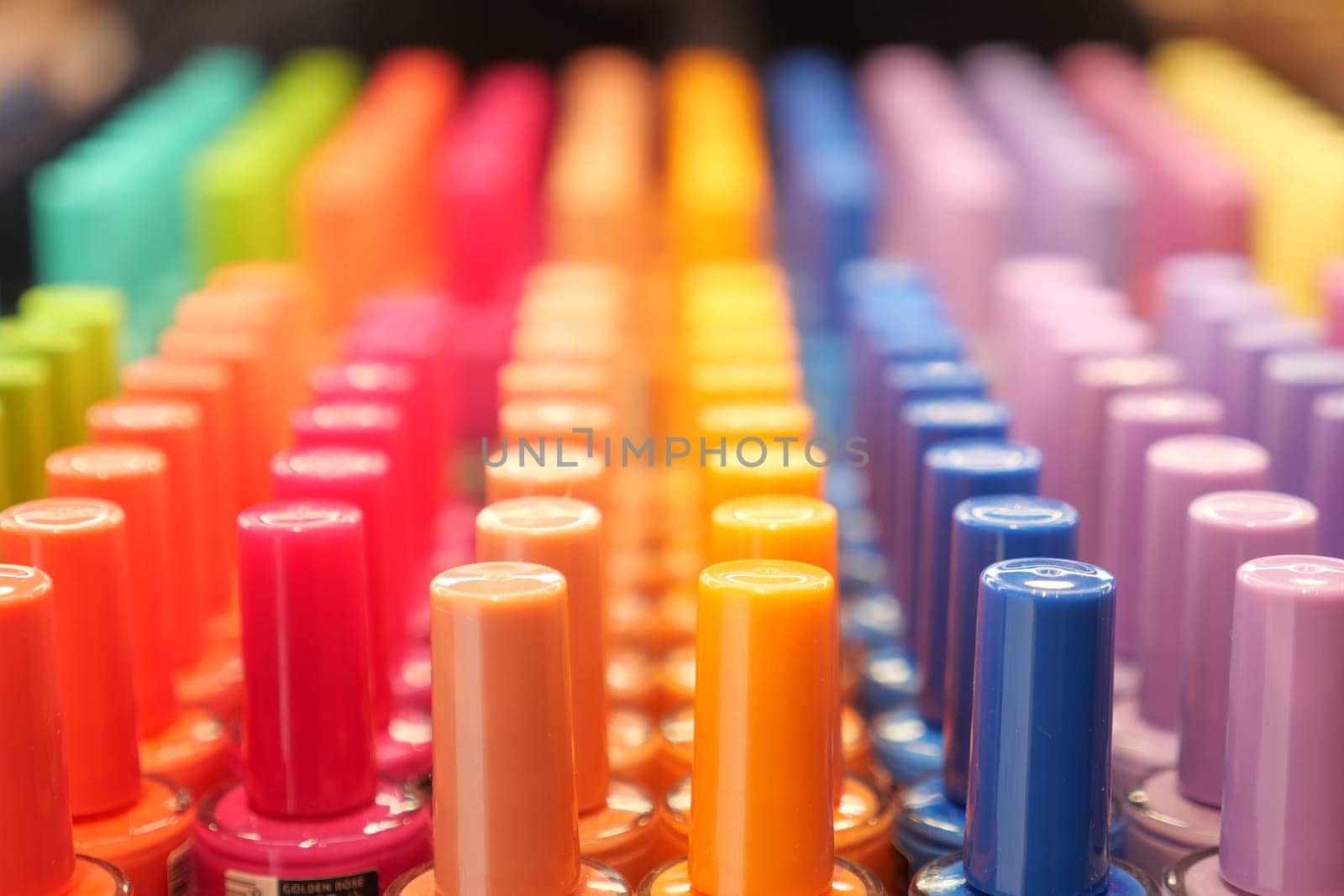 nail polish collection display at shop shelf , by towfiq007