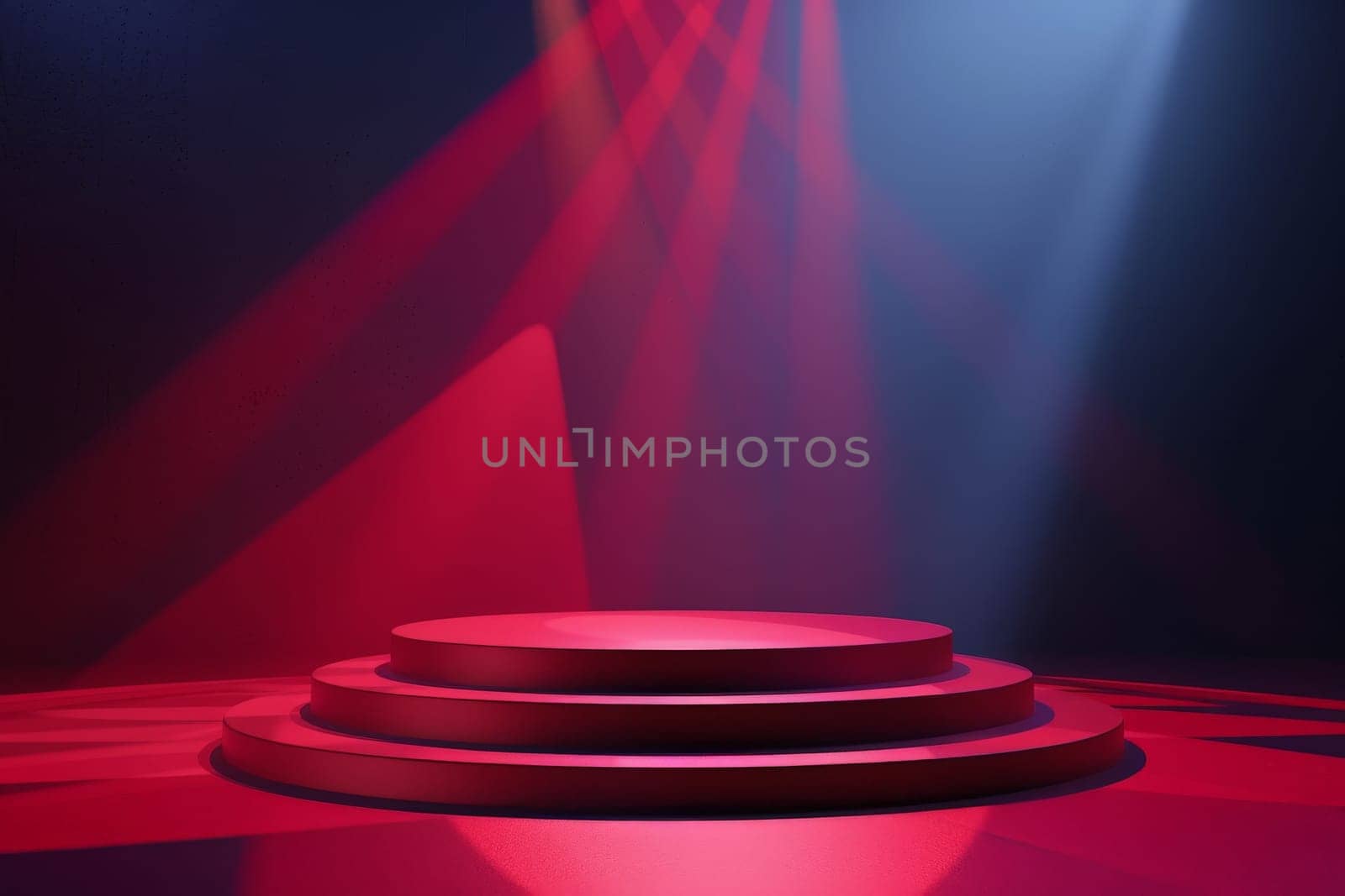 illuminated red light circle stage podium. AI Generative by matamnad