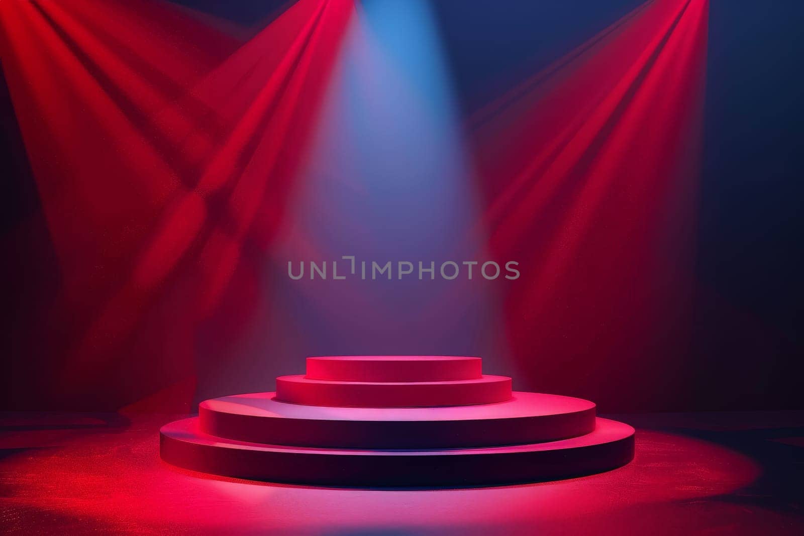 illuminated red light circle stage podium. AI Generative by matamnad