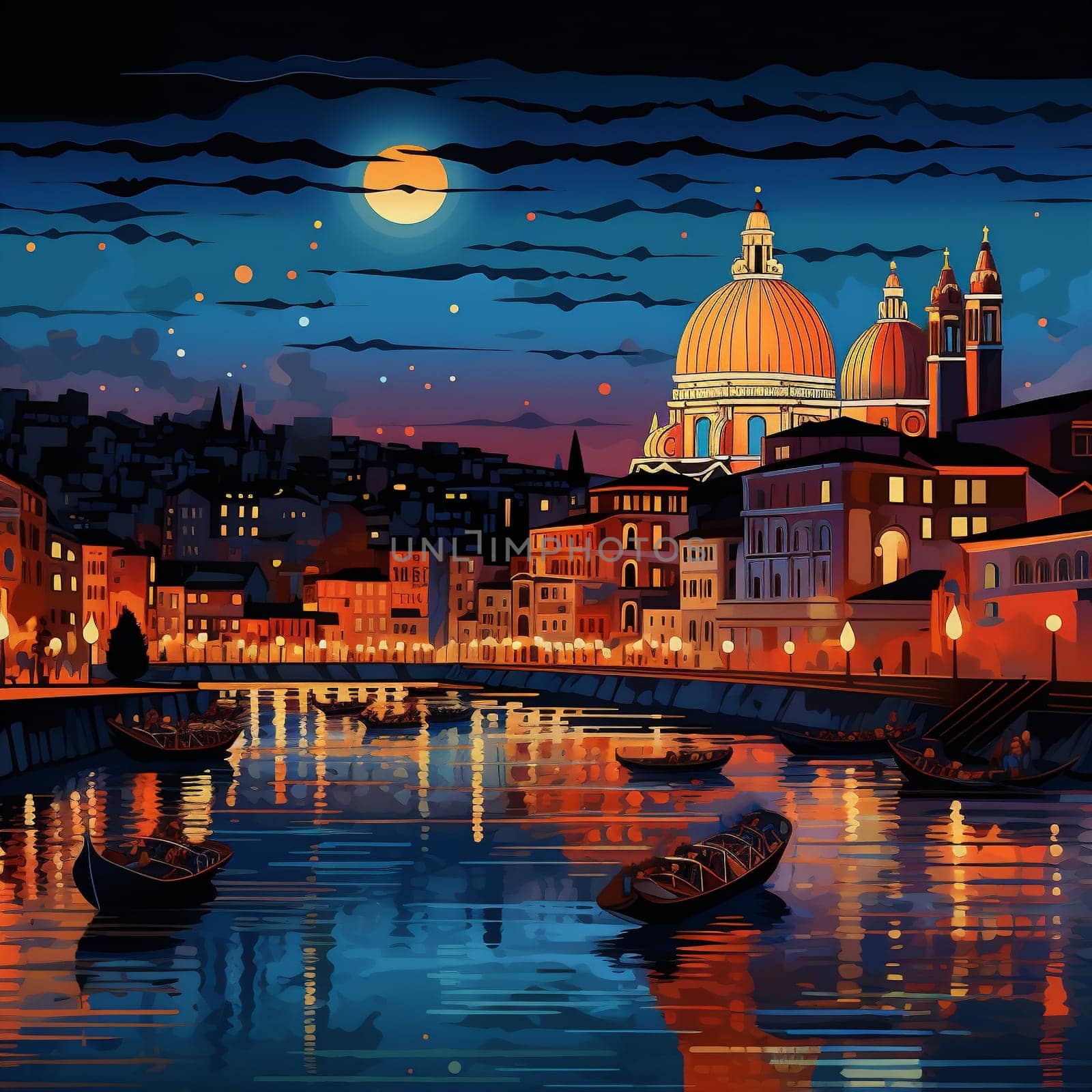 Night Italy Old Town Night Street Illustration. by Rina_Dozornaya