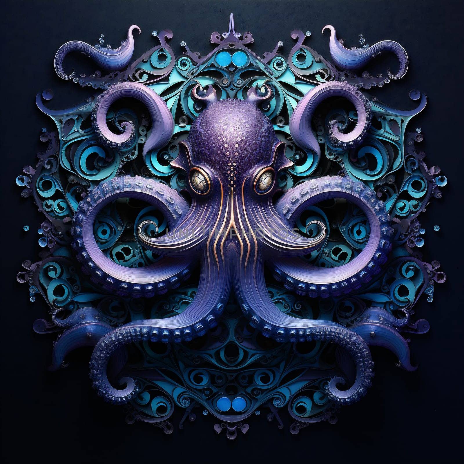 Bright Colorful Octopus on Dark Background. by Rina_Dozornaya