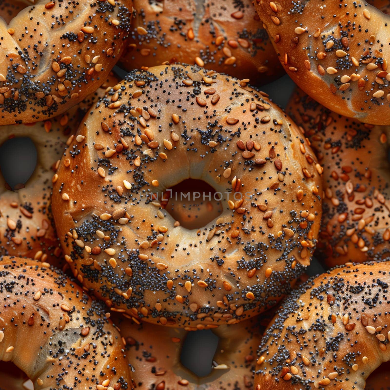 Background full of fresh home made Bagels. Close up shot by papatonic