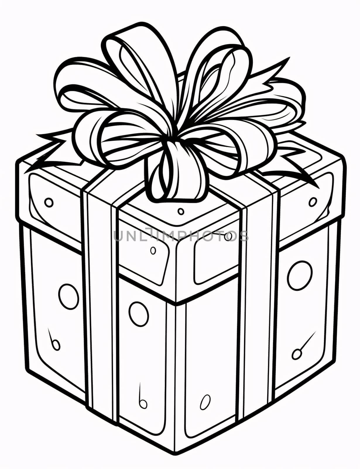 Black and white coloring card; gift with a bow. Gifts as a day symbol of present and love. by ThemesS