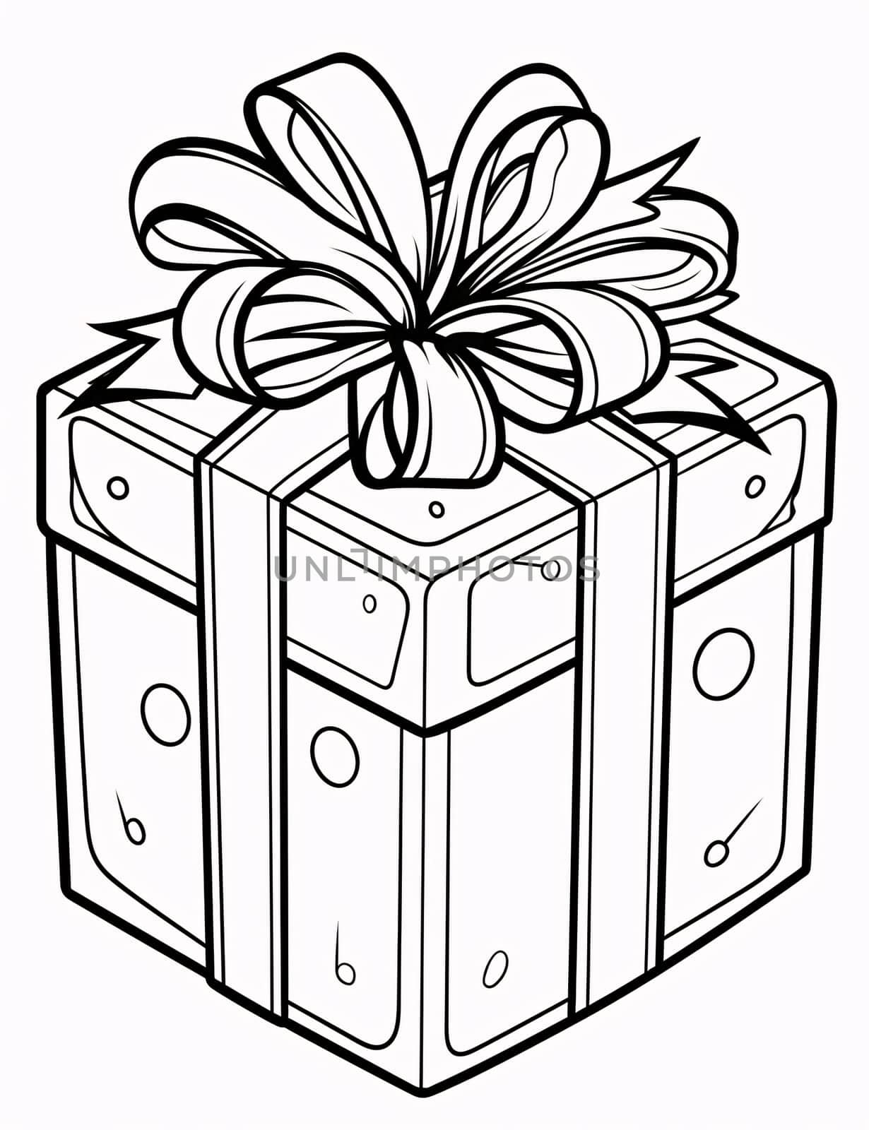 Black and white coloring card; gift with a bow. Gifts as a day symbol of present and love. A time of falling in love and love.