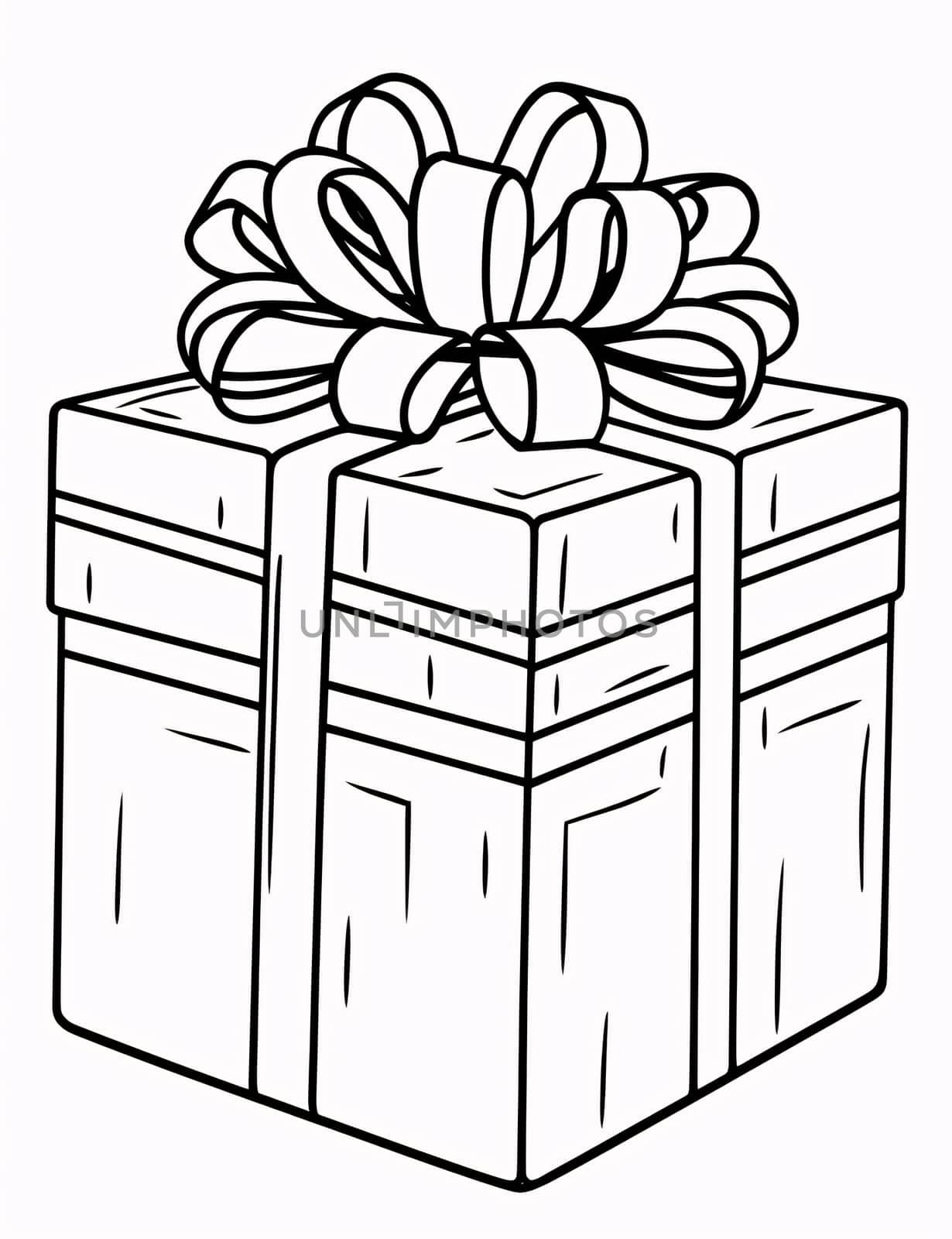Black and white coloring card; gift with a bow. Gifts as a day symbol of present and love. by ThemesS
