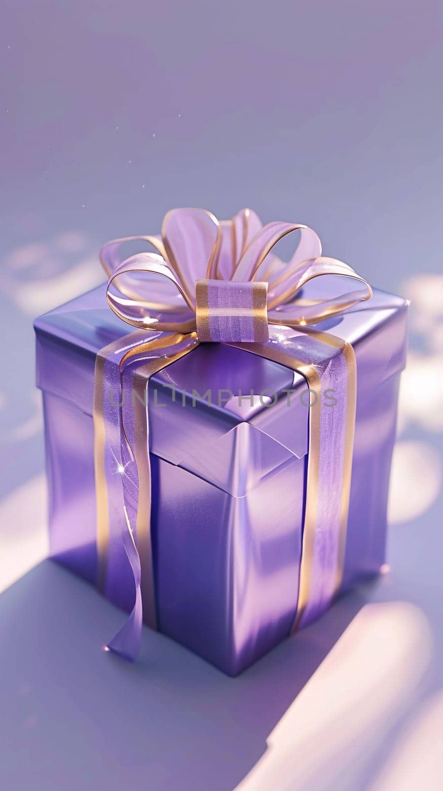 Purple gift with a bow on a dark background. Gifts as a day symbol of present and love. A time of falling in love and love.