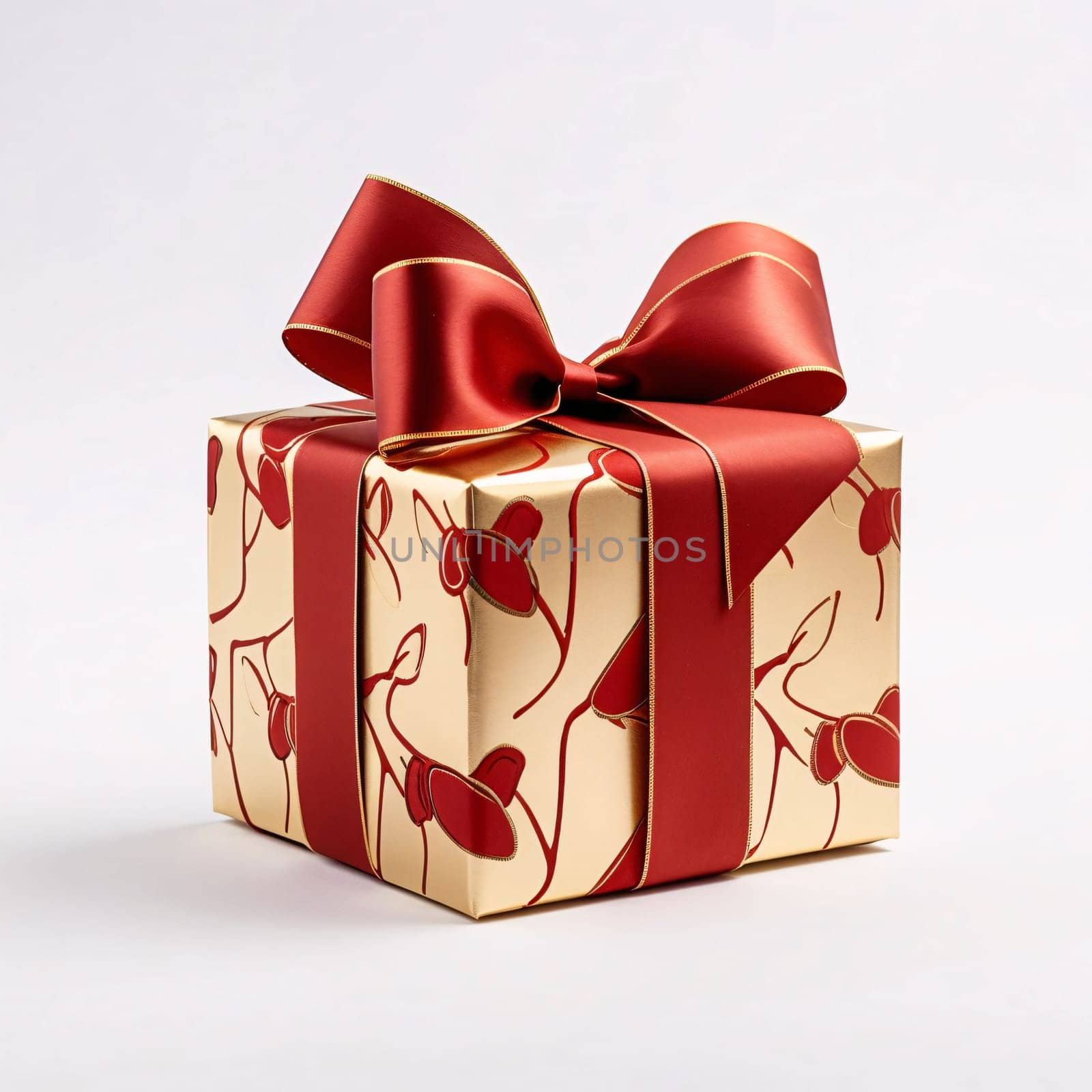 Gift in good paper with red bow white background. Gifts as a day symbol of present and love. A time of falling in love and love.
