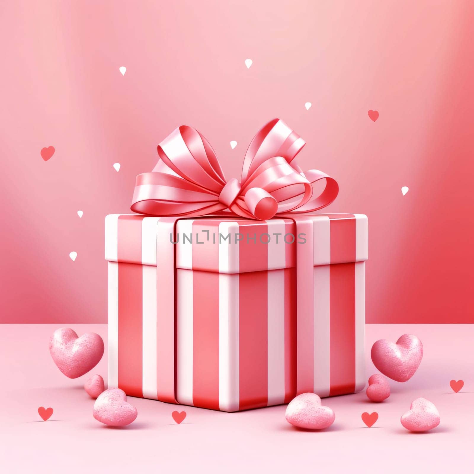 White gift with pink bow around the heart.Valentine's Day banner with space for your own content. Heart as a symbol of affection and love.