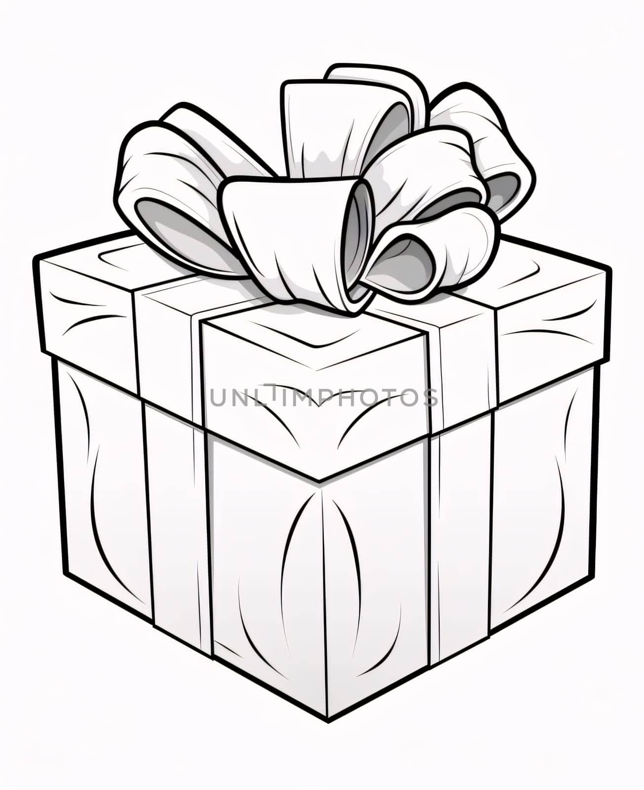 Black and white coloring card, gift, box with a bow. Gifts as a day symbol of present and love. by ThemesS