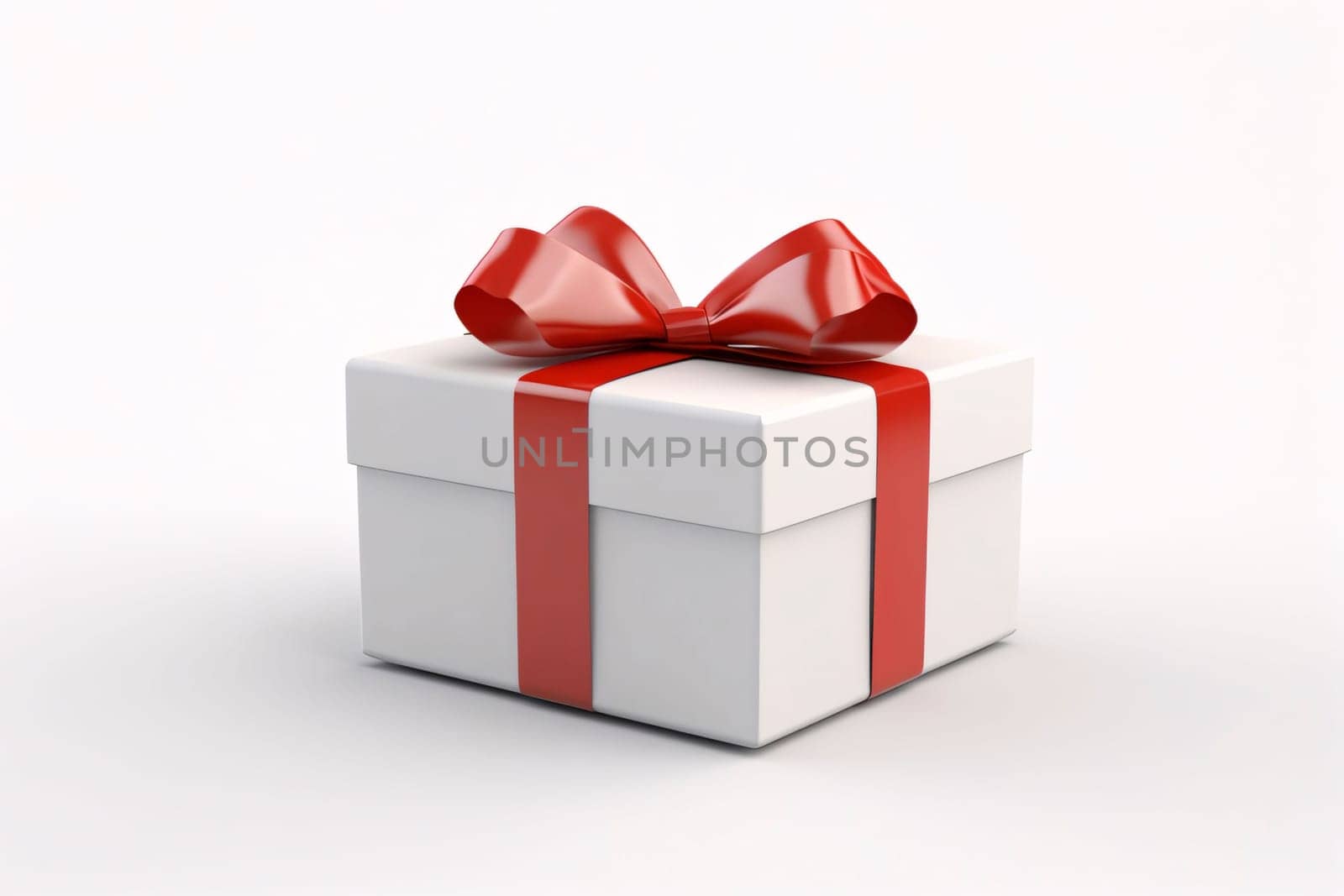 White box, gift with red bow, white isolated background. Gifts as a day symbol of present and love. A time of falling in love and love.