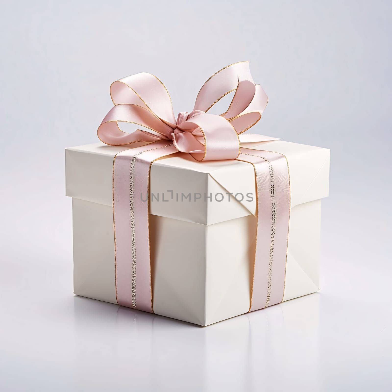 White gift with pink bow cities for the background. Gifts as a day symbol of present and love. A time of falling in love and love.
