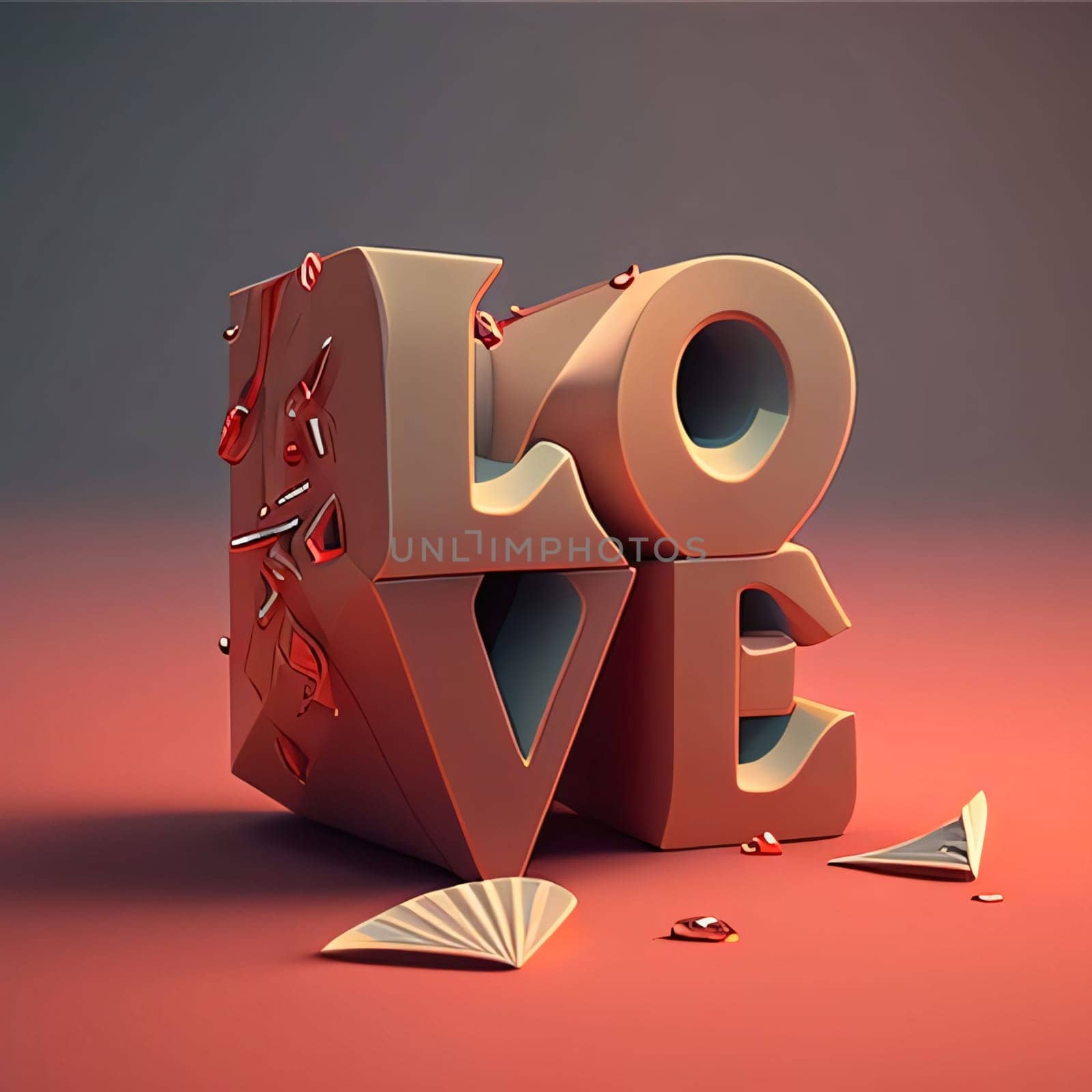 3D inscription "LOVE" Valentine's Day as a day symbol of affection and love. A time of falling in love and love.