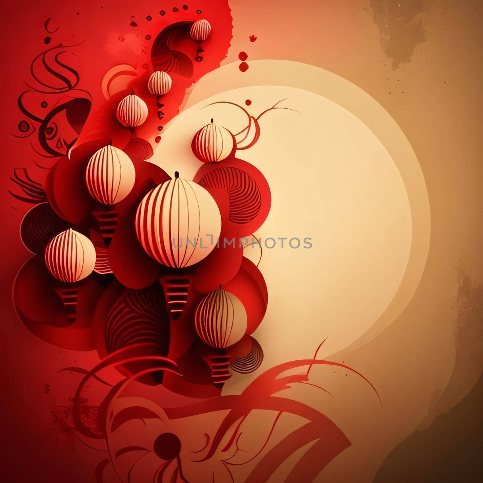 Chinese red and white lanterns and an empty field with space for your own content. Chinese New Year celebrations. A time of celebration and resolutions.