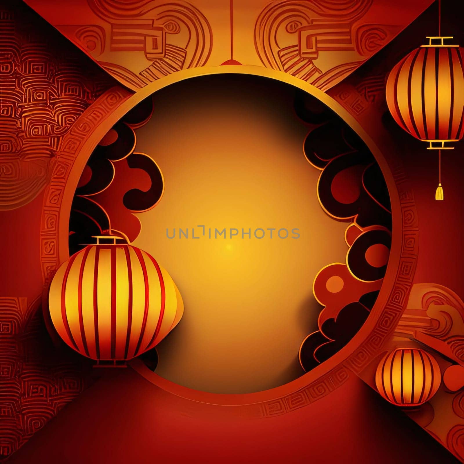 Chinese new year. Red card with space for your own content. Hanging lanterns. Chinese New Year celebrations. A time of celebration and resolutions.