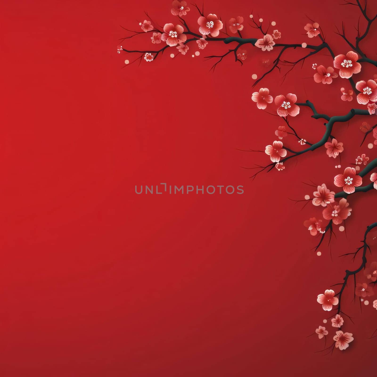 Red background with blossom. Place for your content. Chinese New Year celebrations. A time of celebration and resolutions.